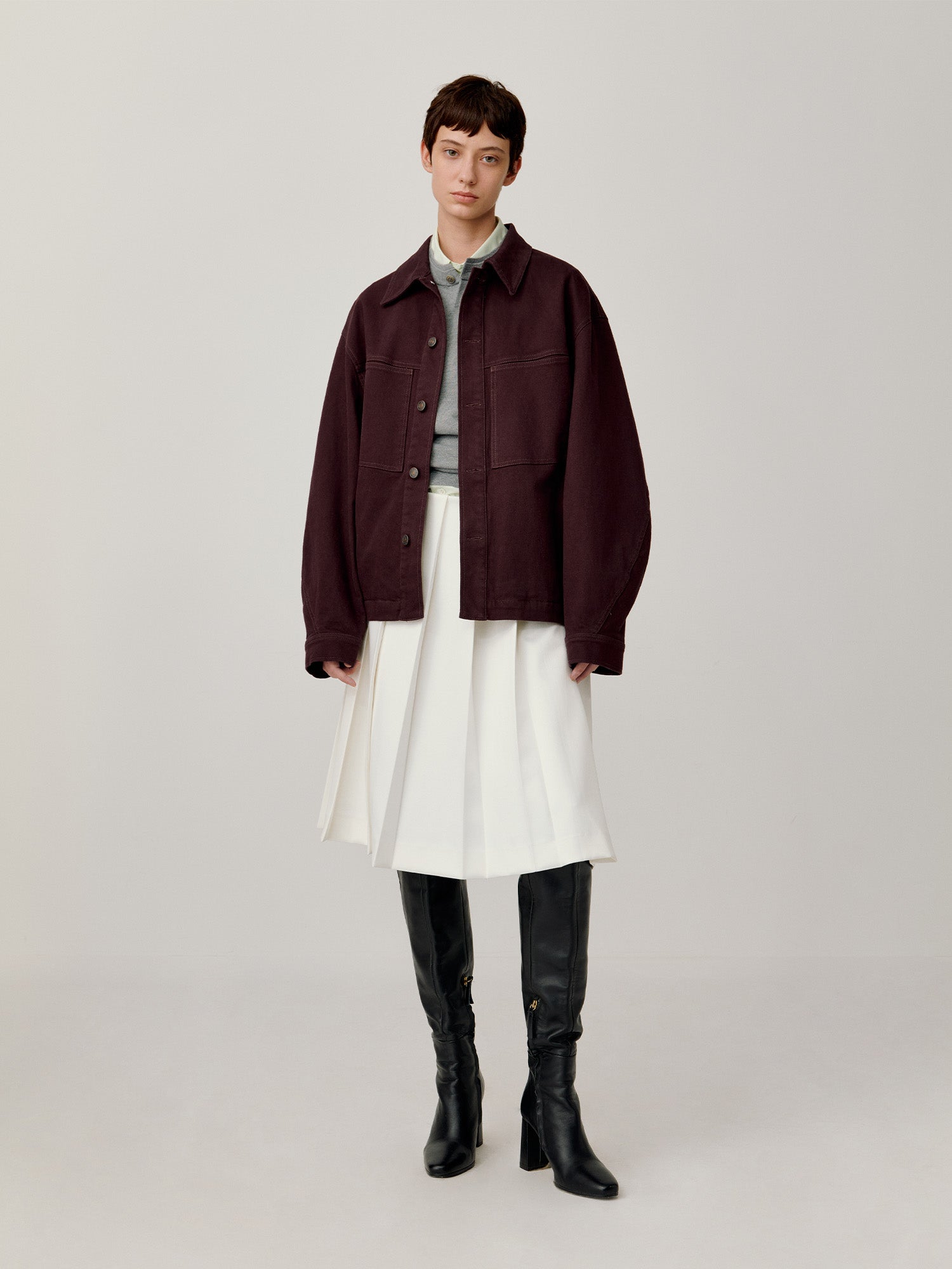 OPICLOTH Washed Patch-Pockets Curved-Cuffs Jacket