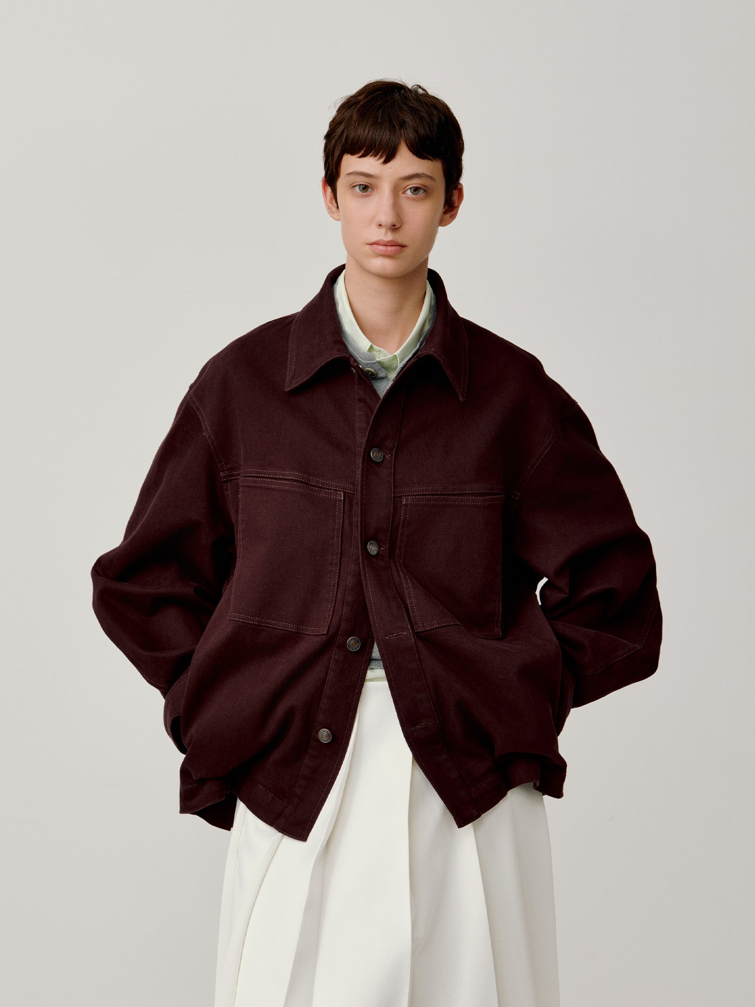 OPICLOTH Washed Patch-Pockets Curved-Cuffs Jacket