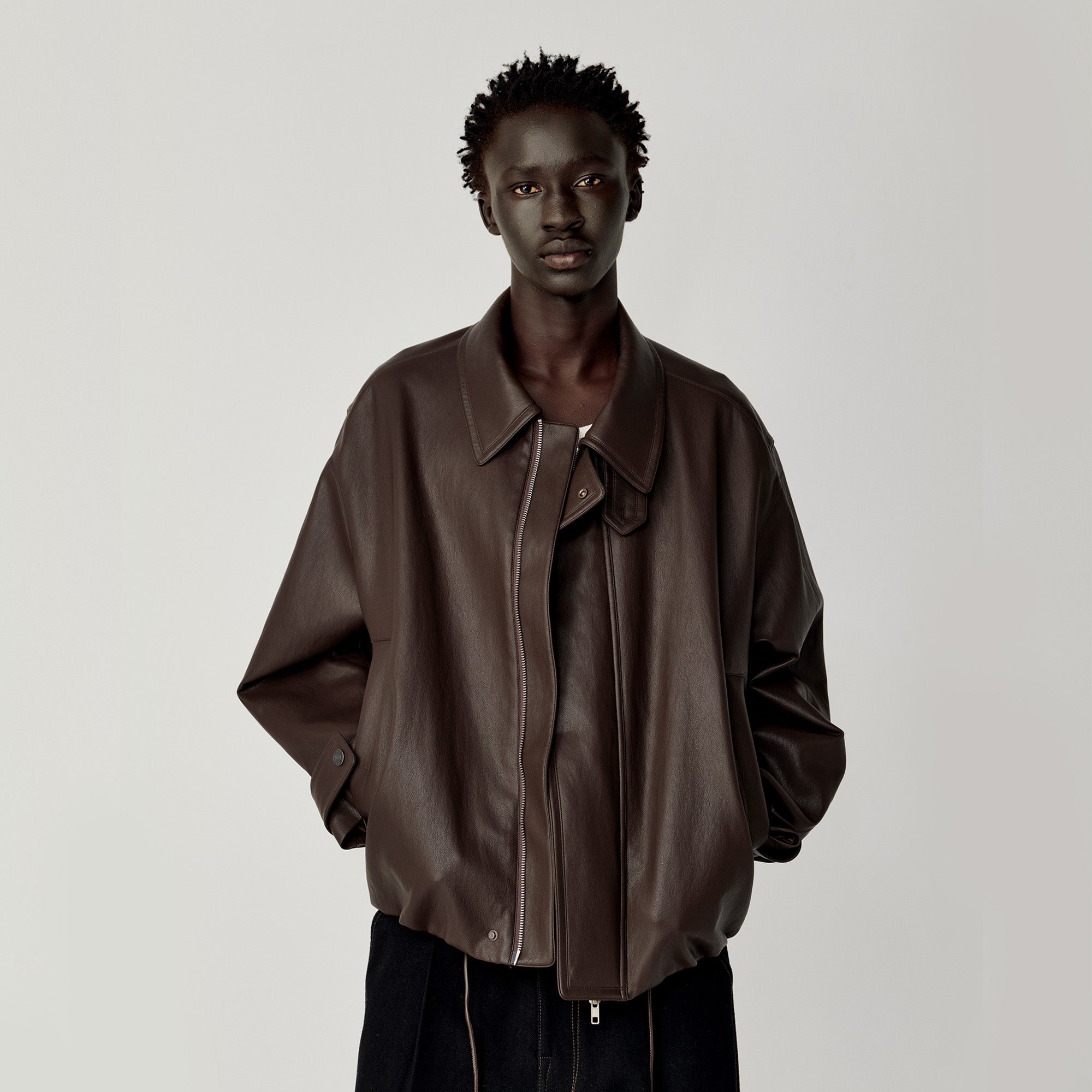 OPICLOTH Soft-Tanned Drawstring Faux Leather Jacket