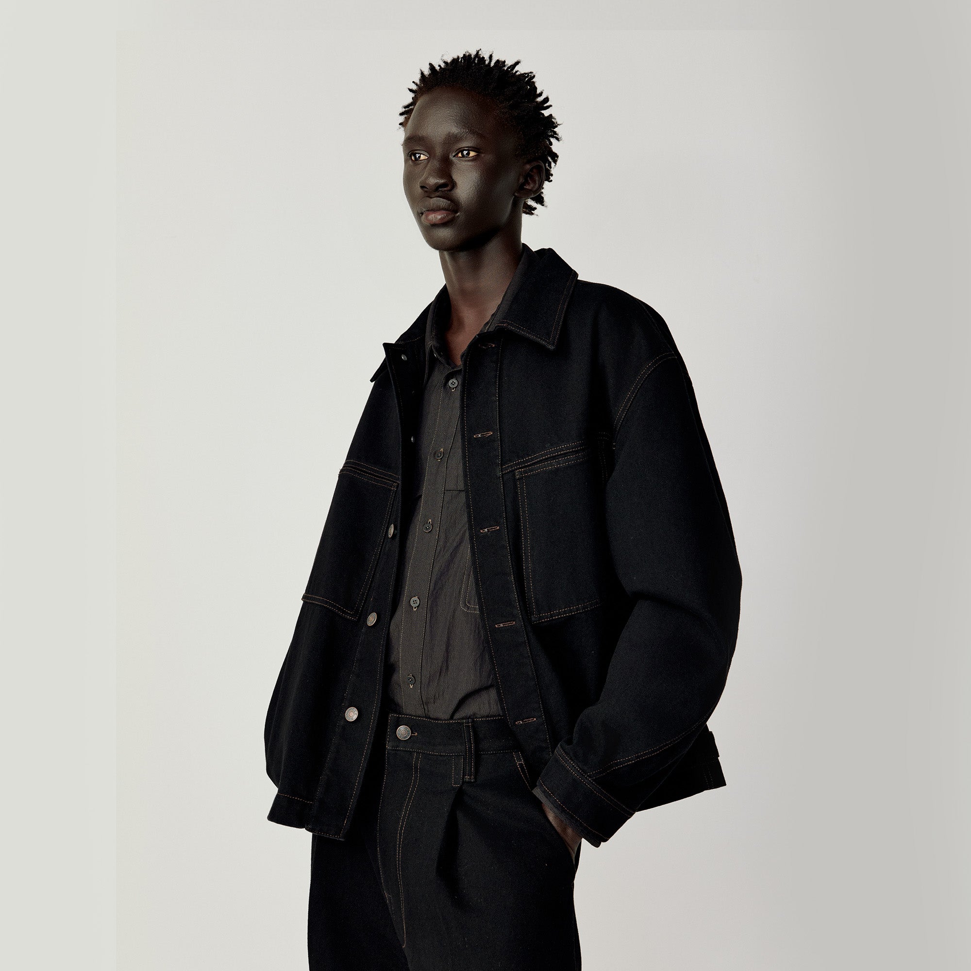 OPICLOTH Washed Patch-Pockets Curved-Cuffs Jacket