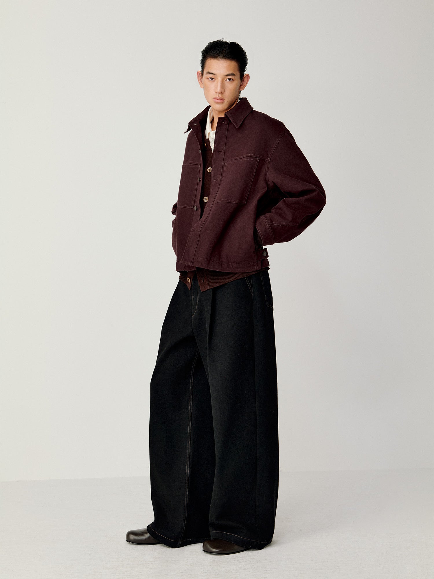 OPICLOTH Washed Patch-Pockets Curved-Cuffs Jacket
