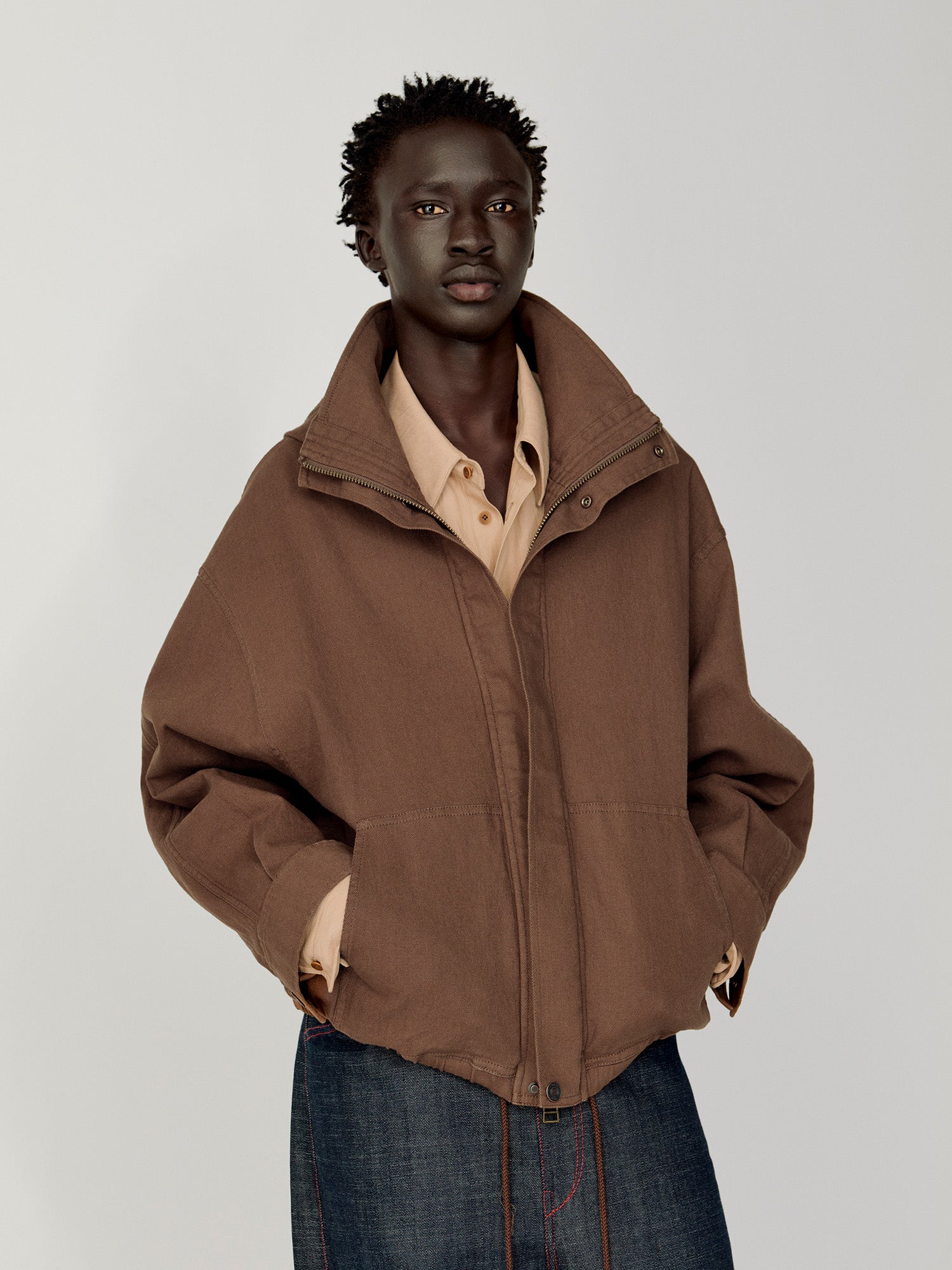 OPICLOTH Stand-Collar Drawstring Utility Hooded Jacket