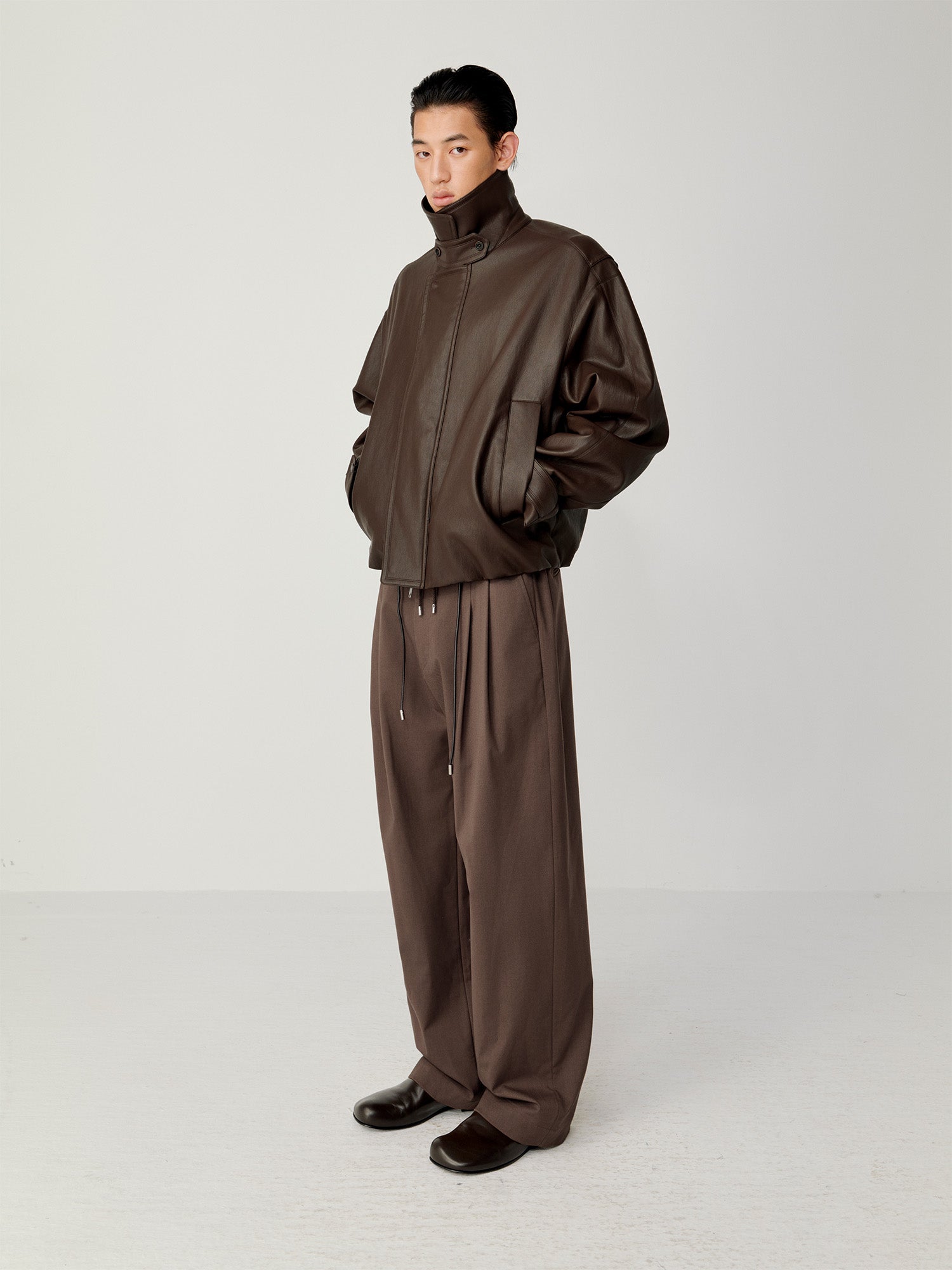 OPICLOTH Soft-Tanned Drawstring Faux Leather Jacket