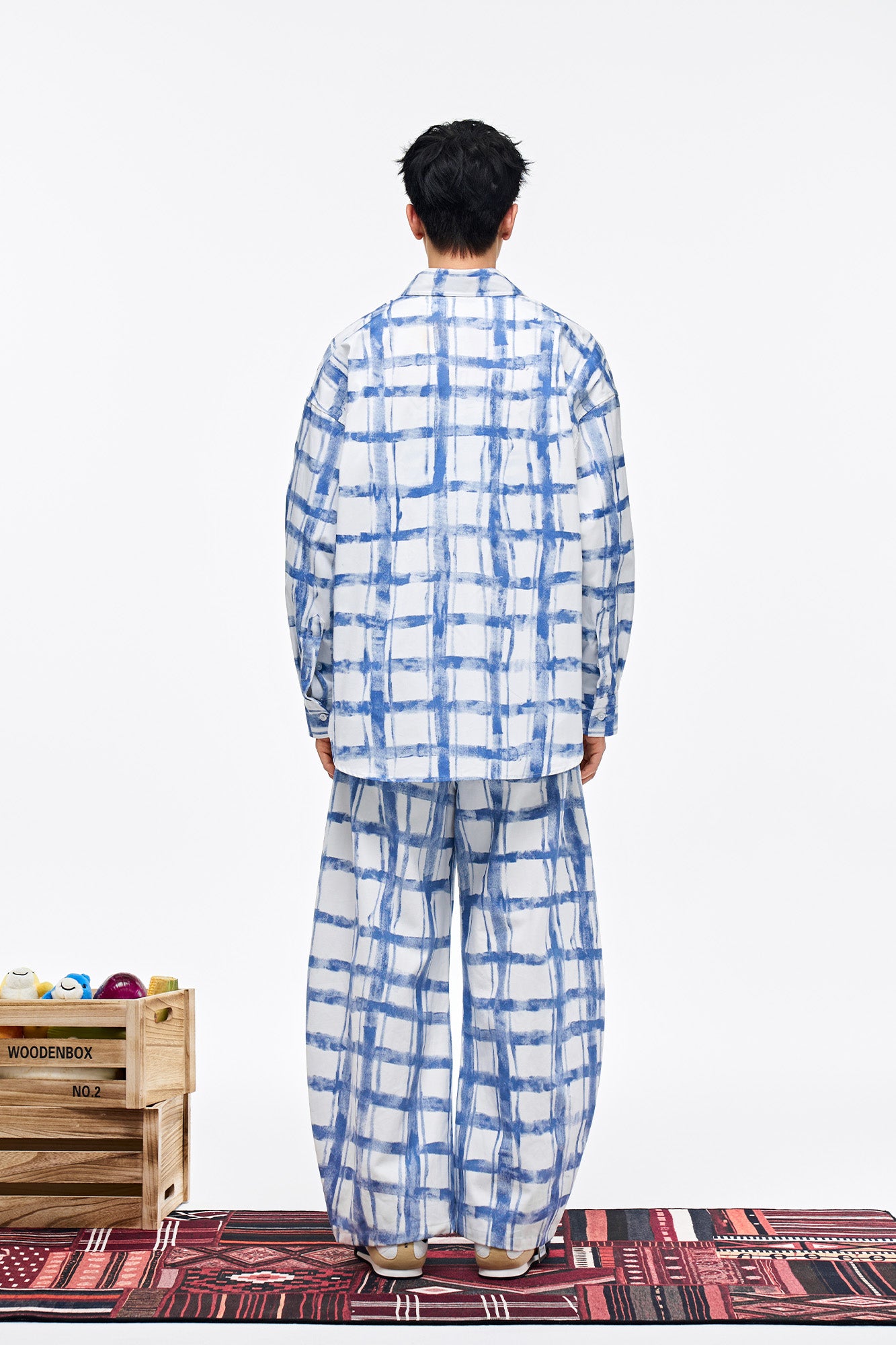 OVERLAPS Brush-Paint Grid Wide-Leg Pants, premium urban and streetwear designers apparel on PROJECTISR.com, OVERLAPS
