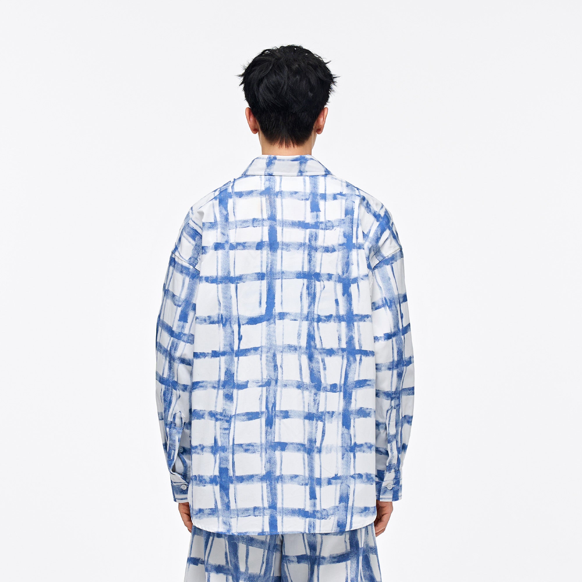 OVERLAPS Brush-Paint Grid Oversized Shirt, premium urban and streetwear designers apparel on PROJECTISR.com, OVERLAPS