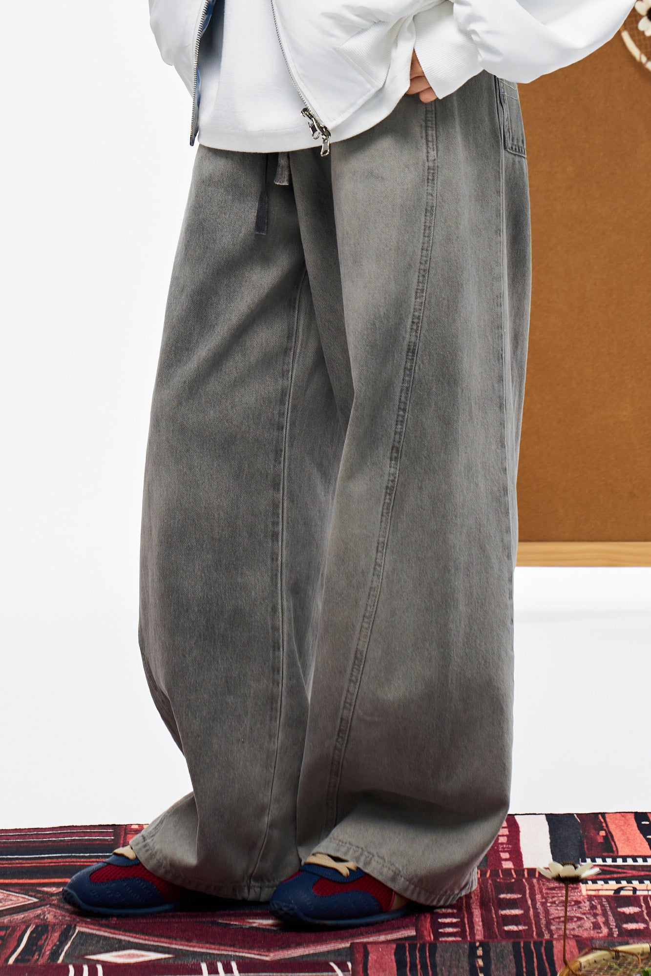 OVERLAPS Washed Drawstring Wide-Leg Jeans, premium urban and streetwear designers apparel on PROJECTISR.com, OVERLAPS