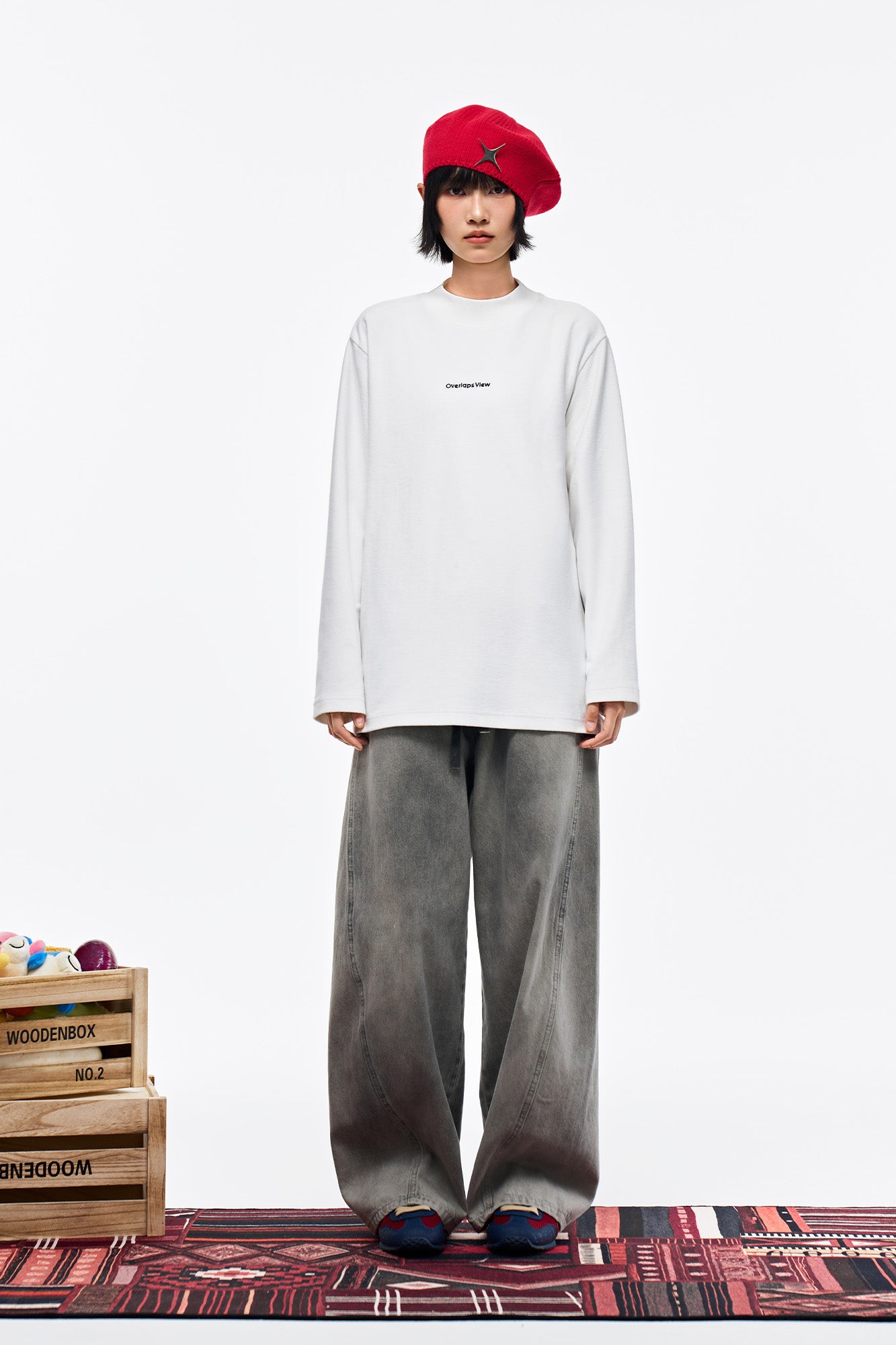 OVERLAPS Washed Drawstring Wide-Leg Jeans, premium urban and streetwear designers apparel on PROJECTISR.com, OVERLAPS