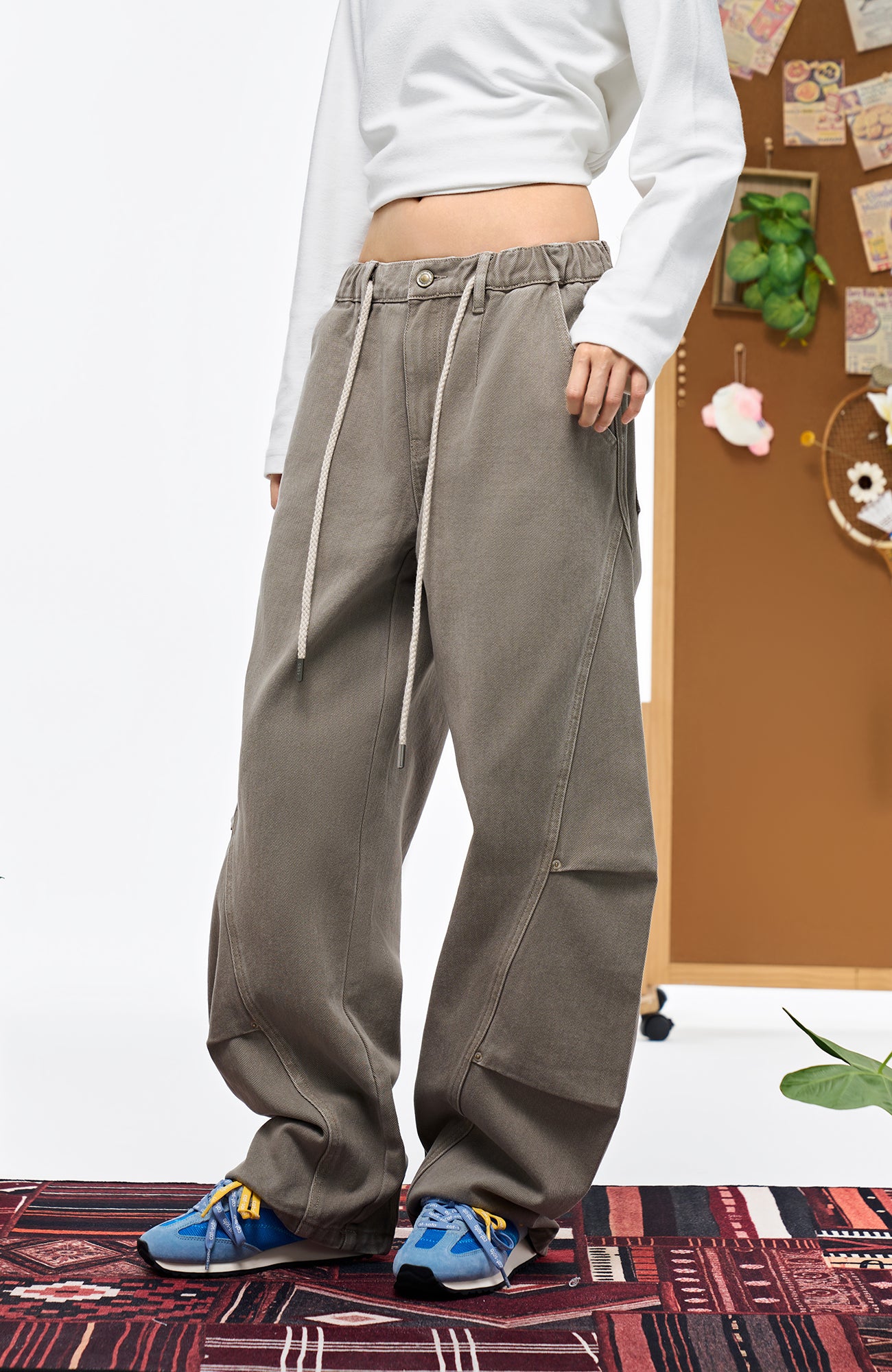 OVERLAPS Washed Drawstring Barrel-Leg Utility Pants, premium urban and streetwear designers apparel on PROJECTISR.com, OVERLAPS