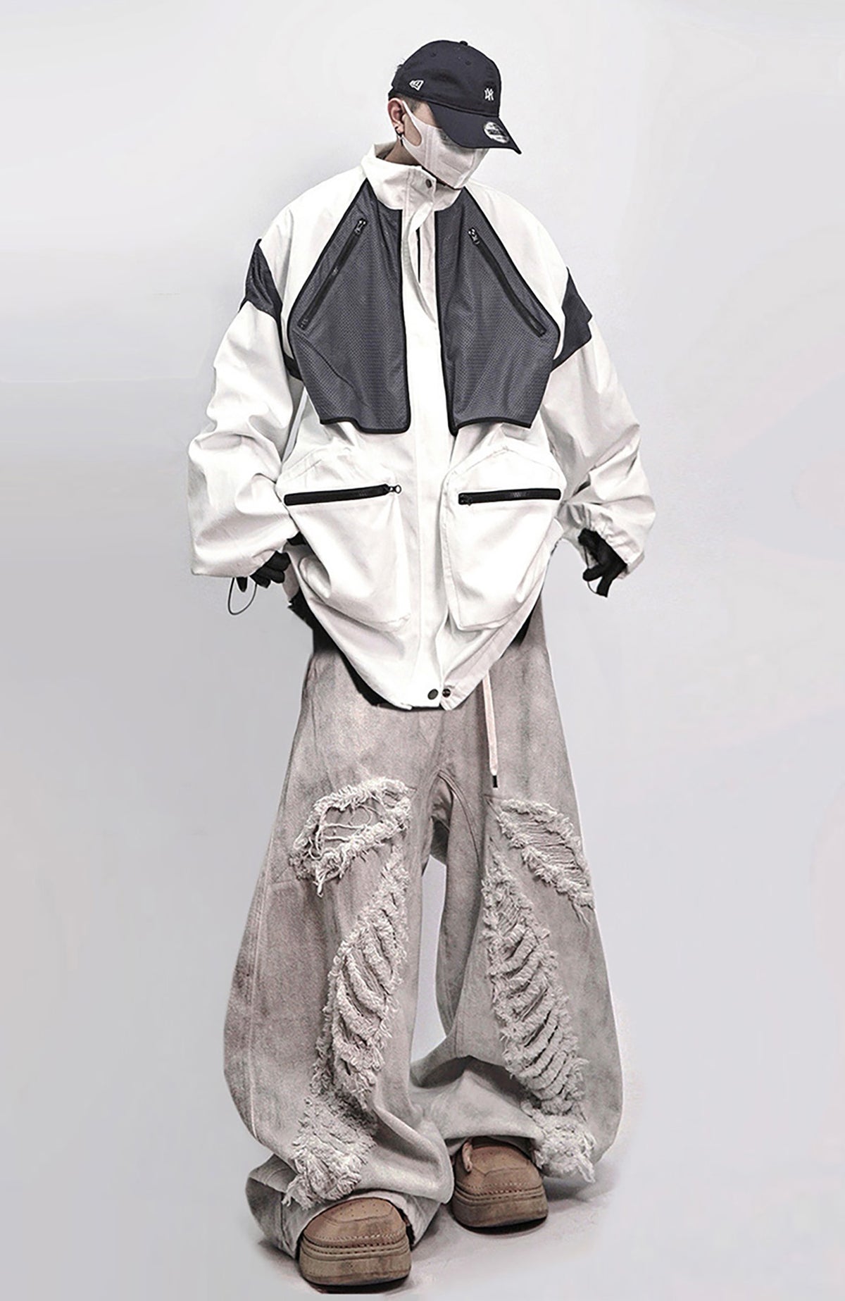 UUCSCC Mud-Dyed Distressed Straight-Leg Jeans