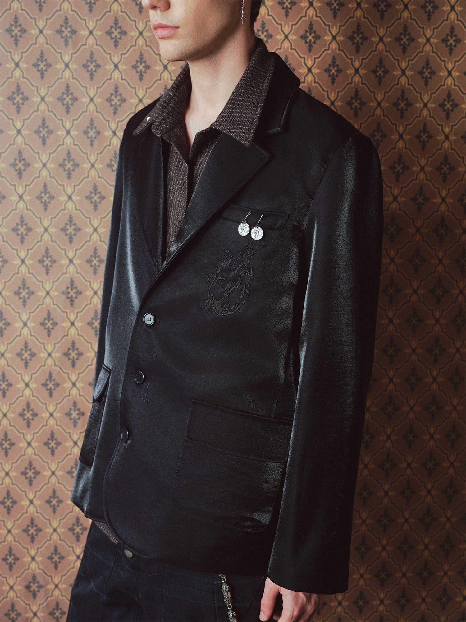 RICHILL Satin Embroidered Heart Blazer, premium urban and streetwear designers apparel on PROJECTISR.com, RICHILL