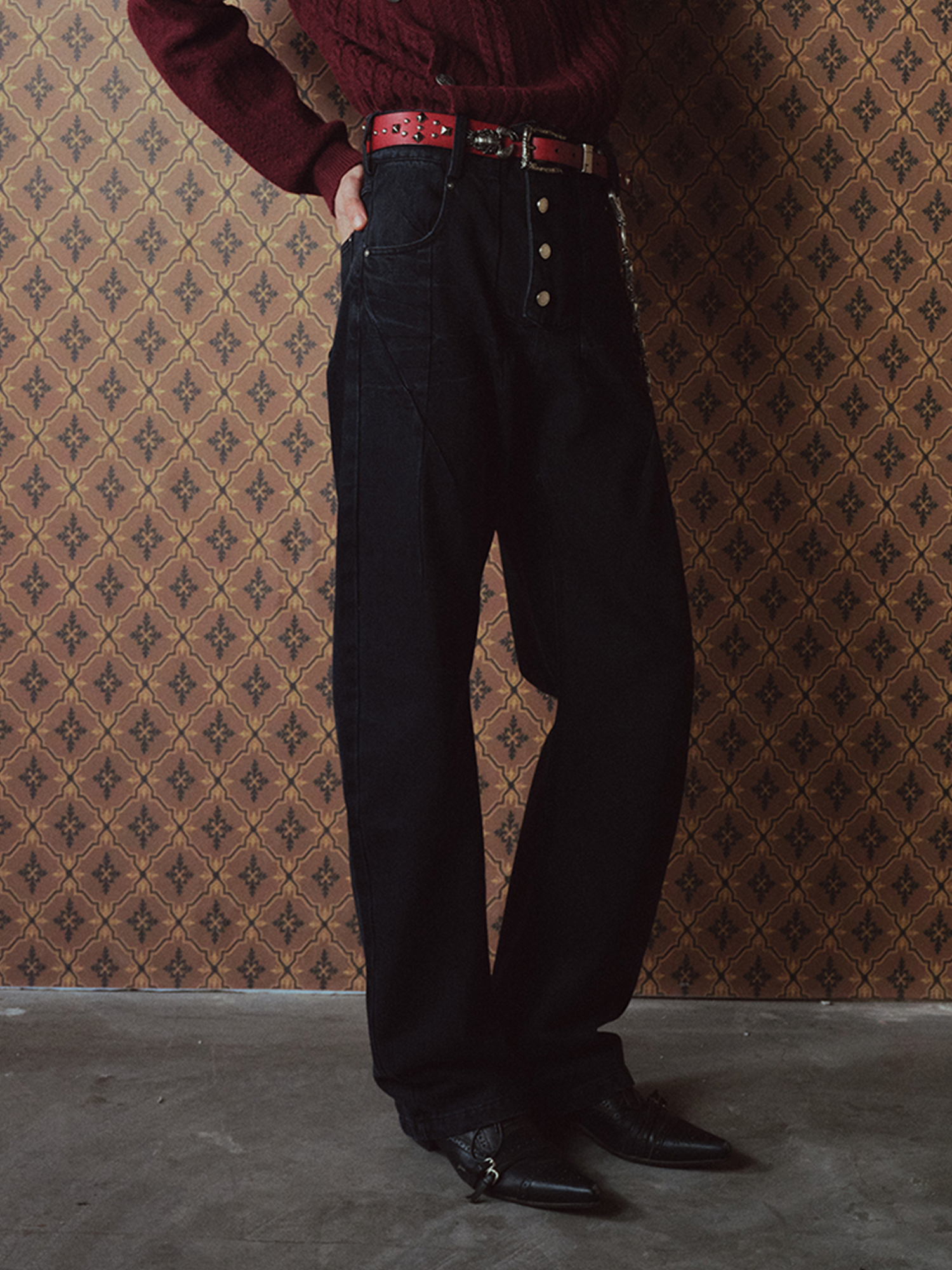 RICHILL Washed Panel Button-Fly Balloon-Leg Jeans, premium urban and streetwear designers apparel on PROJECTISR.com, RICHILL