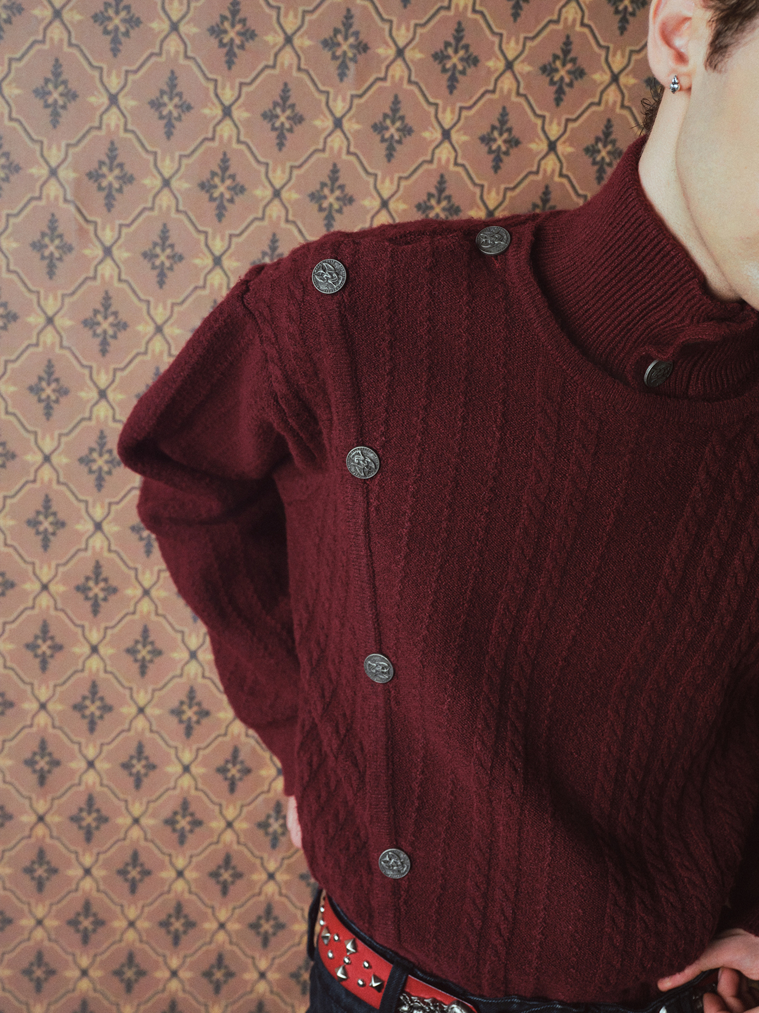 RICHILL Asym Buttoned Cable-Knit Sweater, premium urban and streetwear designers apparel on PROJECTISR.com, RICHILL