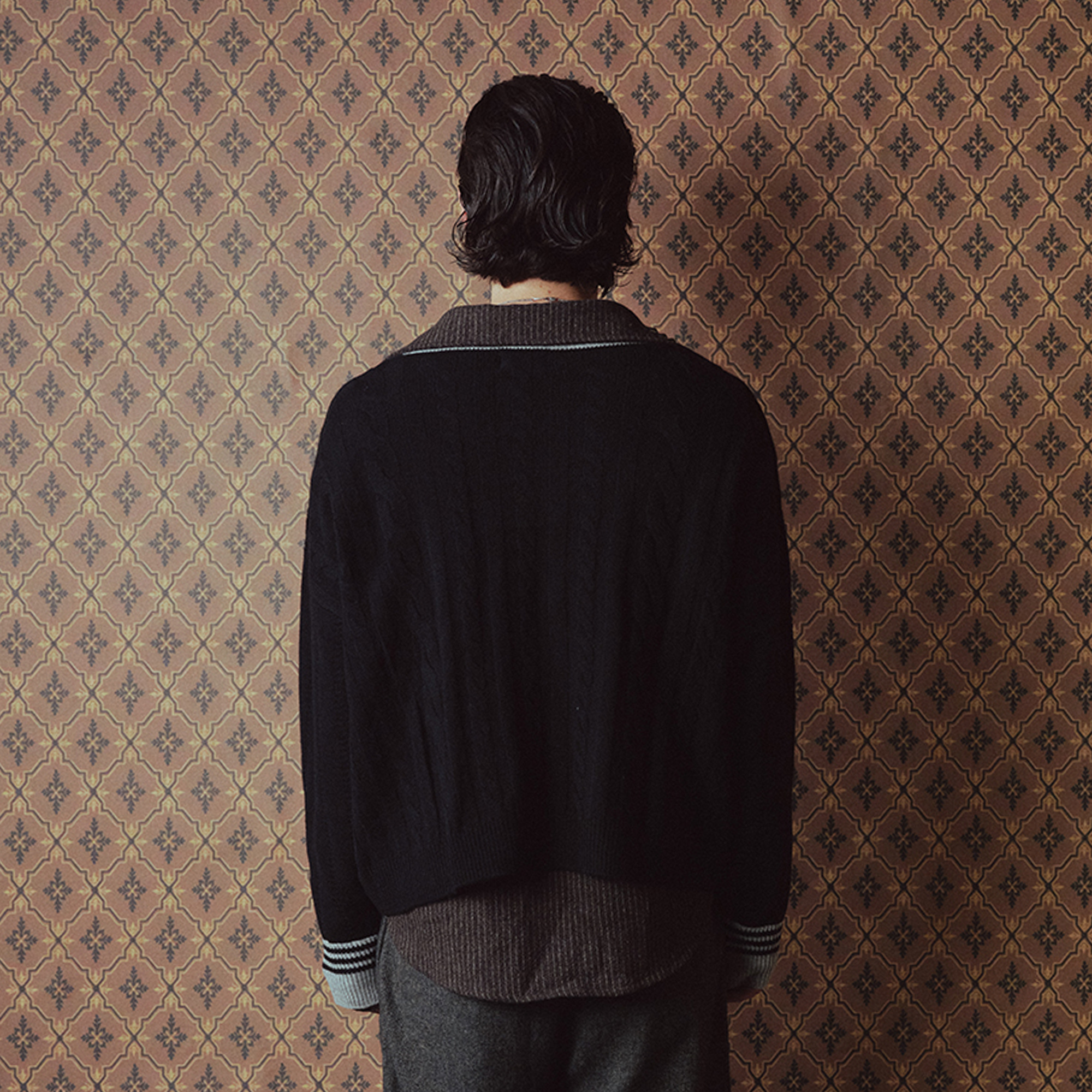 RICHILL Contrast Trim Cable Knit Cardigan
