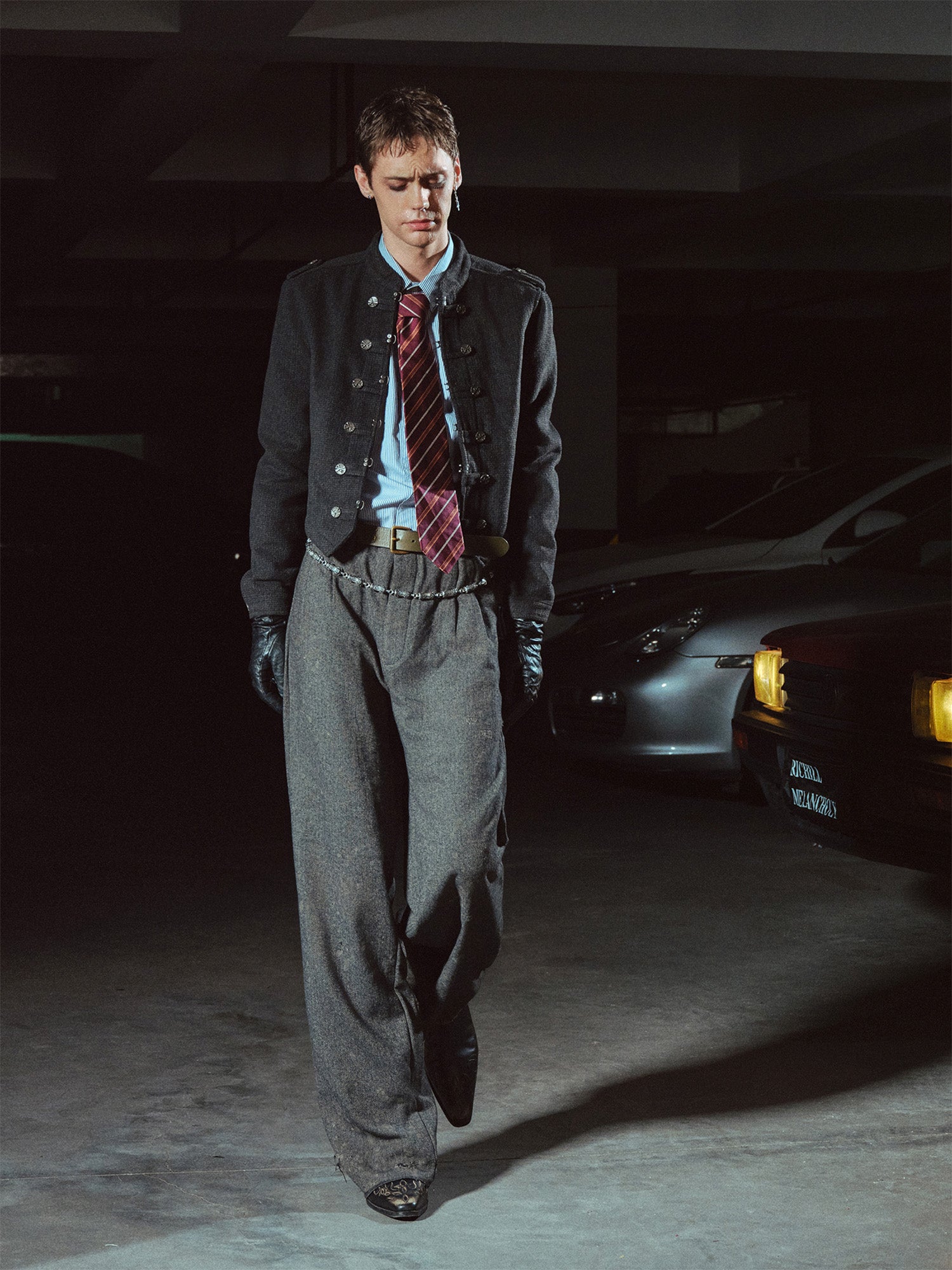 RICHILL Flocked Napoleon Button Cropped Jacket