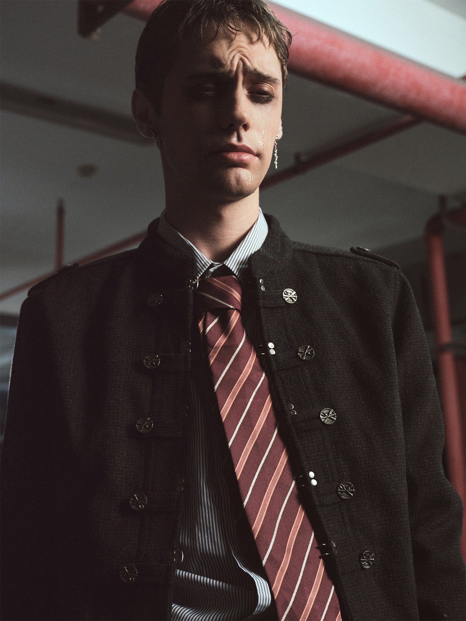 RICHILL Flocked Napoleon Button Cropped Jacket, premium urban and streetwear designers apparel on PROJECTISR.com, RICHILL