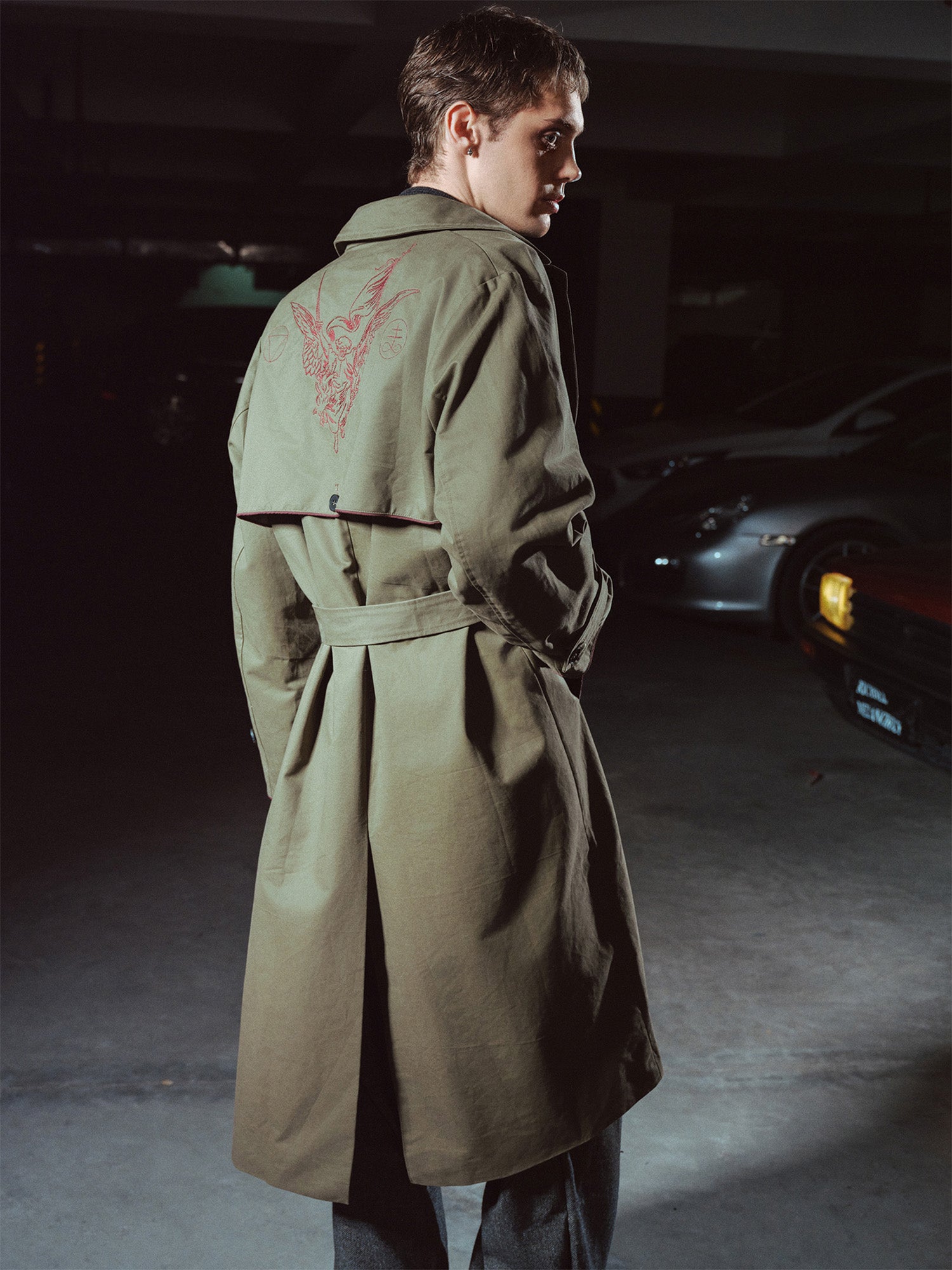 RICHILL Contrast Embroidered Trench Coat, premium urban and streetwear designers apparel on PROJECTISR.com, RICHILL