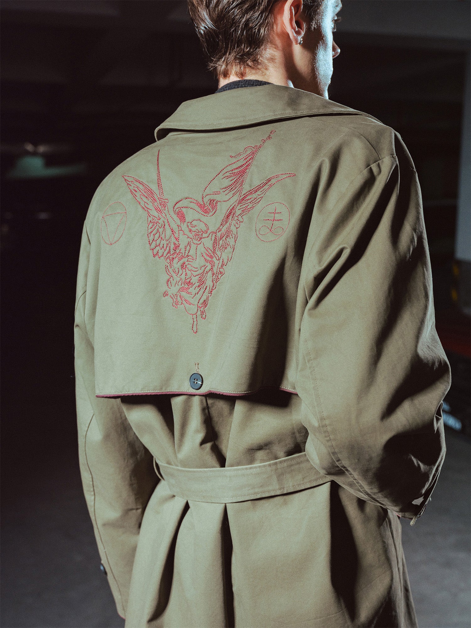 RICHILL Contrast Embroidered Trench Coat, premium urban and streetwear designers apparel on PROJECTISR.com, RICHILL