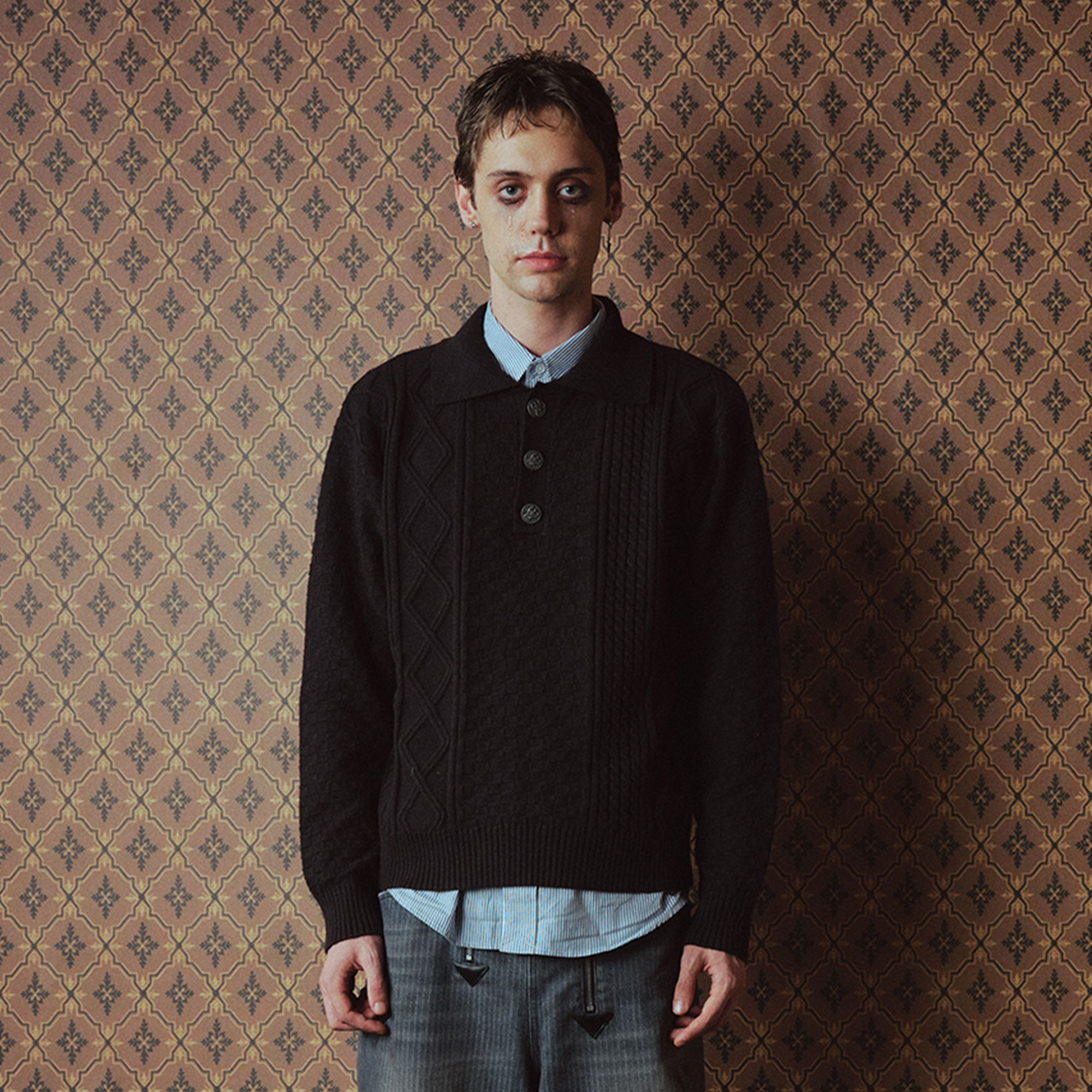 RICHILL Classic Mental-Button Cable Polo Sweater