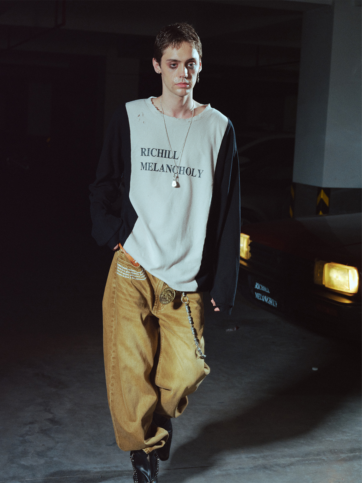 RICHILL Washed Slogan Embroidery Dual-Button Jeans, premium urban and streetwear designers apparel on PROJECTISR.com, RICHILL