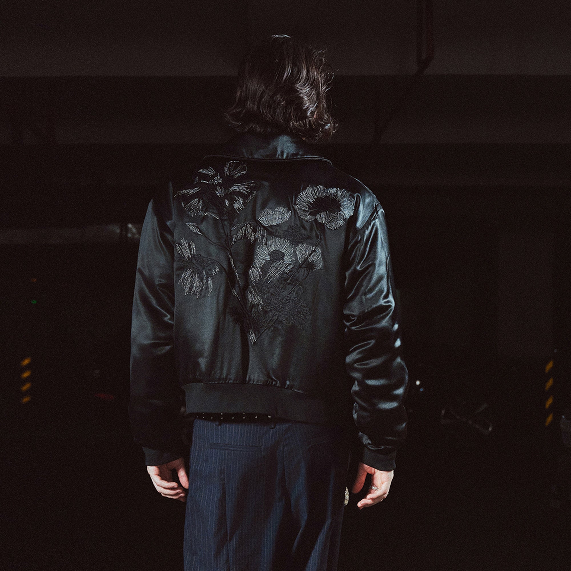 RICHILL Floral Embroidered Acetate Bomber Jacket
