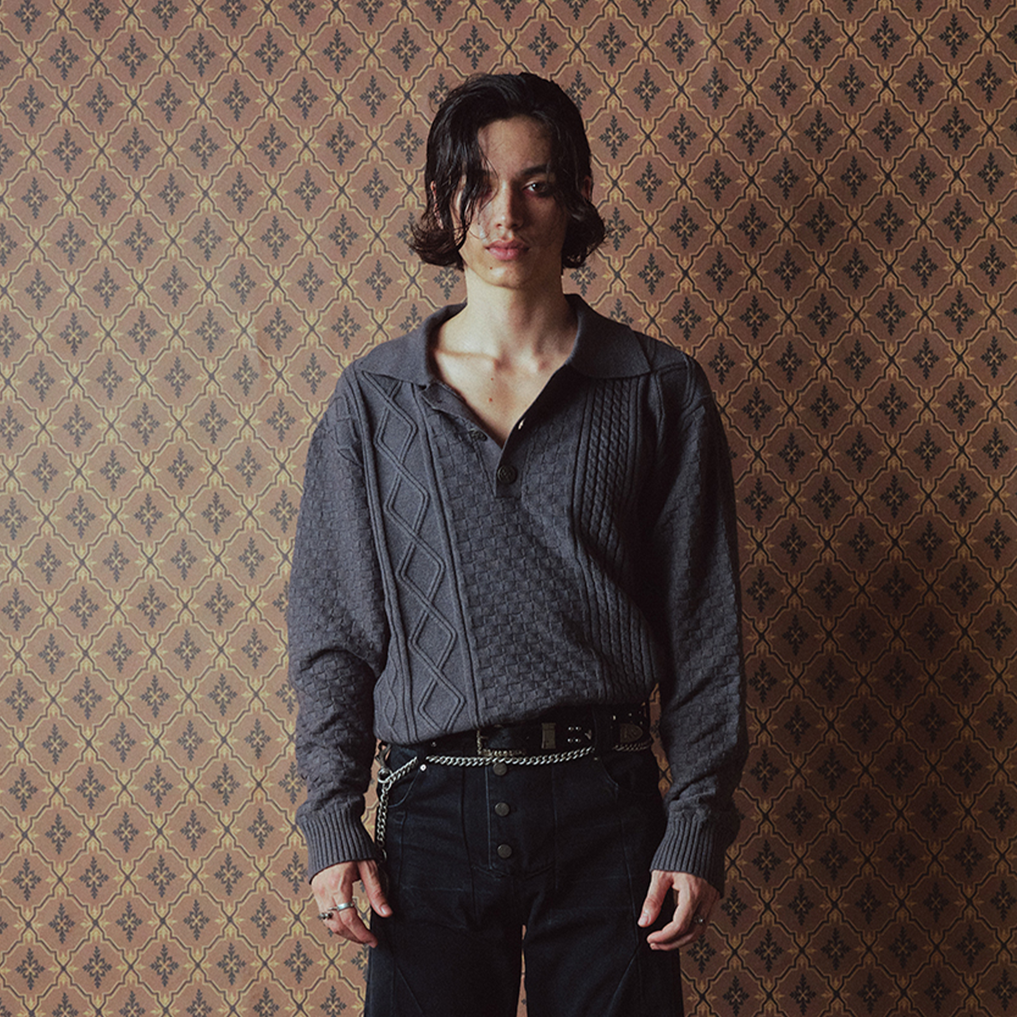 RICHILL Classic Mental-Button Cable Polo Sweater