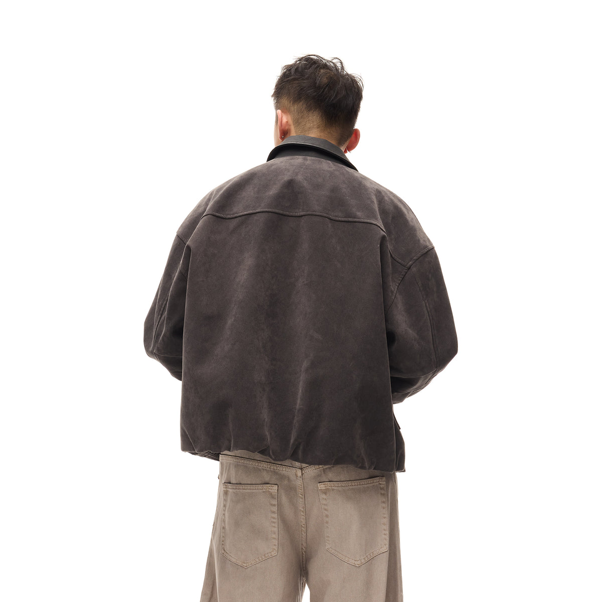 BOTANICA Retro Spliced Faux Leather Aviator Jacket