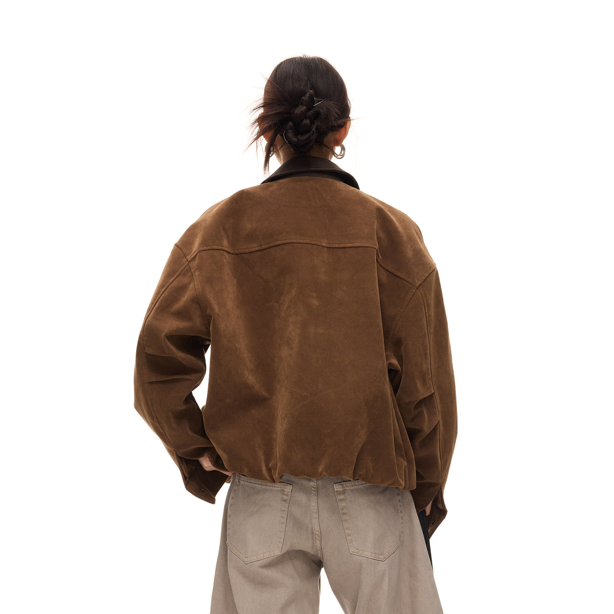 BOTANICA Retro Spliced Faux Leather Aviator Jacket
