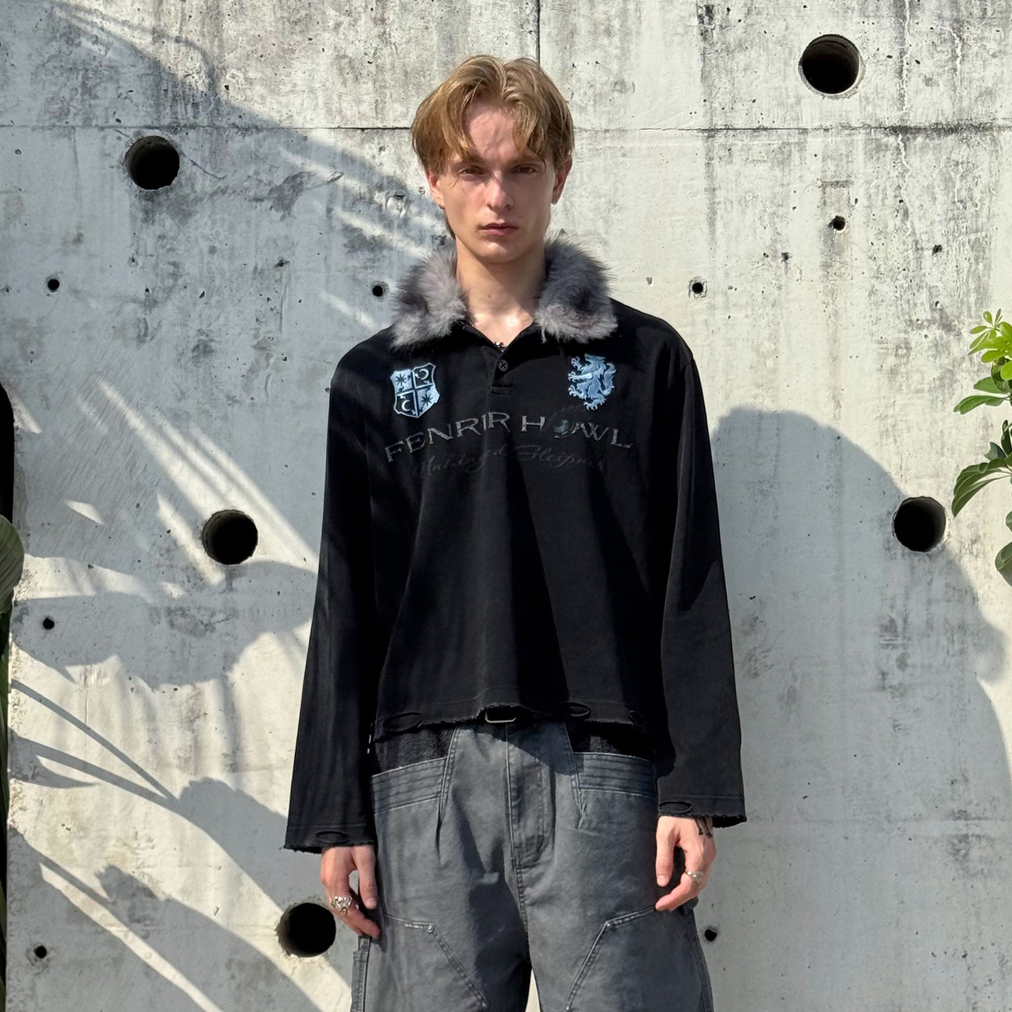 ESAIAS Detachable Faux Fur Collar Embroidered Long-Sleeve Tee, premium urban and streetwear designers apparel on PROJECTISR.com, ESAIAS