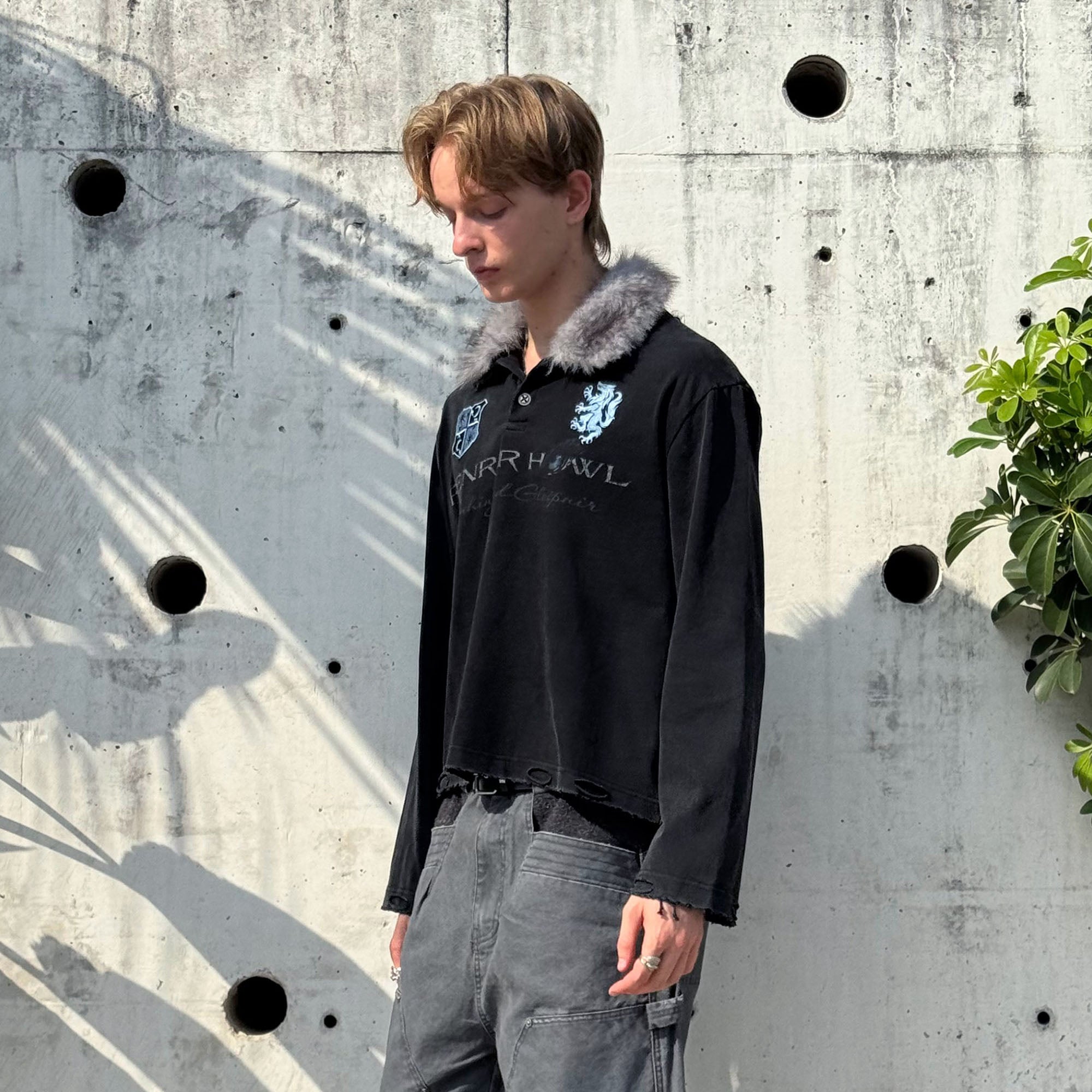 ESAIAS Detachable Faux Fur Collar Embroidered Long-Sleeve Tee, premium urban and streetwear designers apparel on PROJECTISR.com, ESAIAS