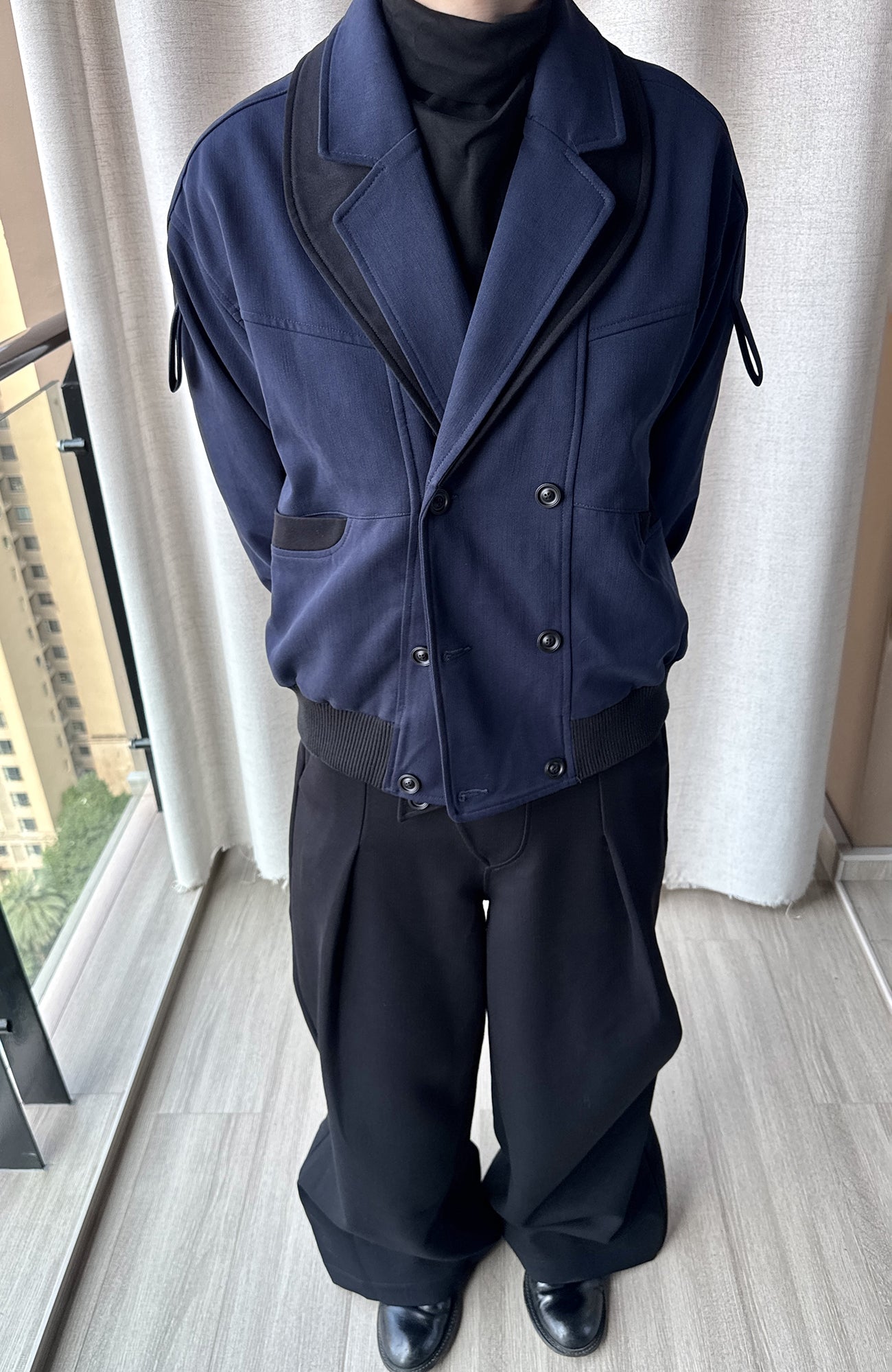 ESAIAS Paneled Double-Lapel Bomber Jacket