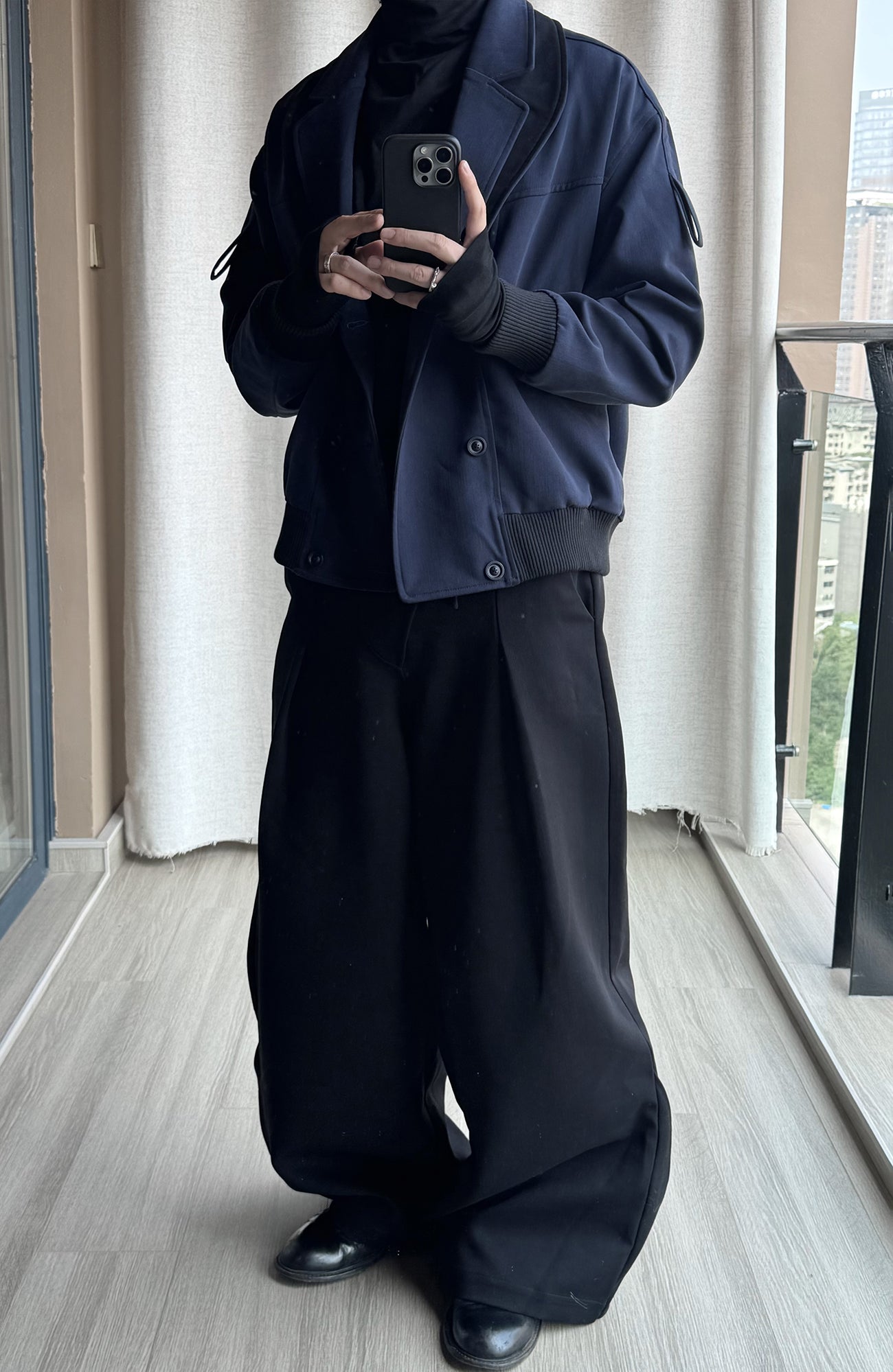 ESAIAS Paneled Double-Lapel Bomber Jacket