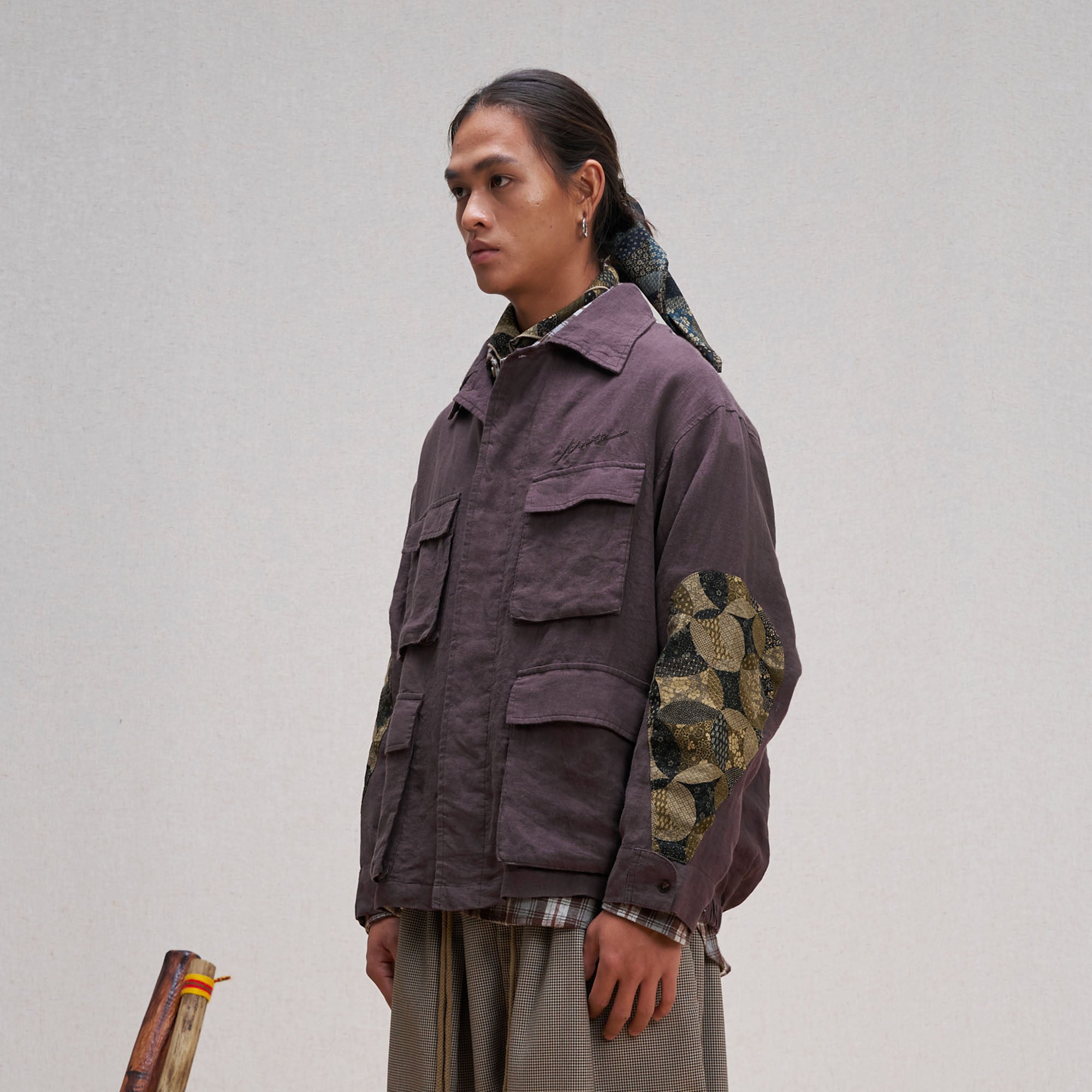 UNLIMITED MOTE Patched Elbow Multi-Pocket Linen Jacket