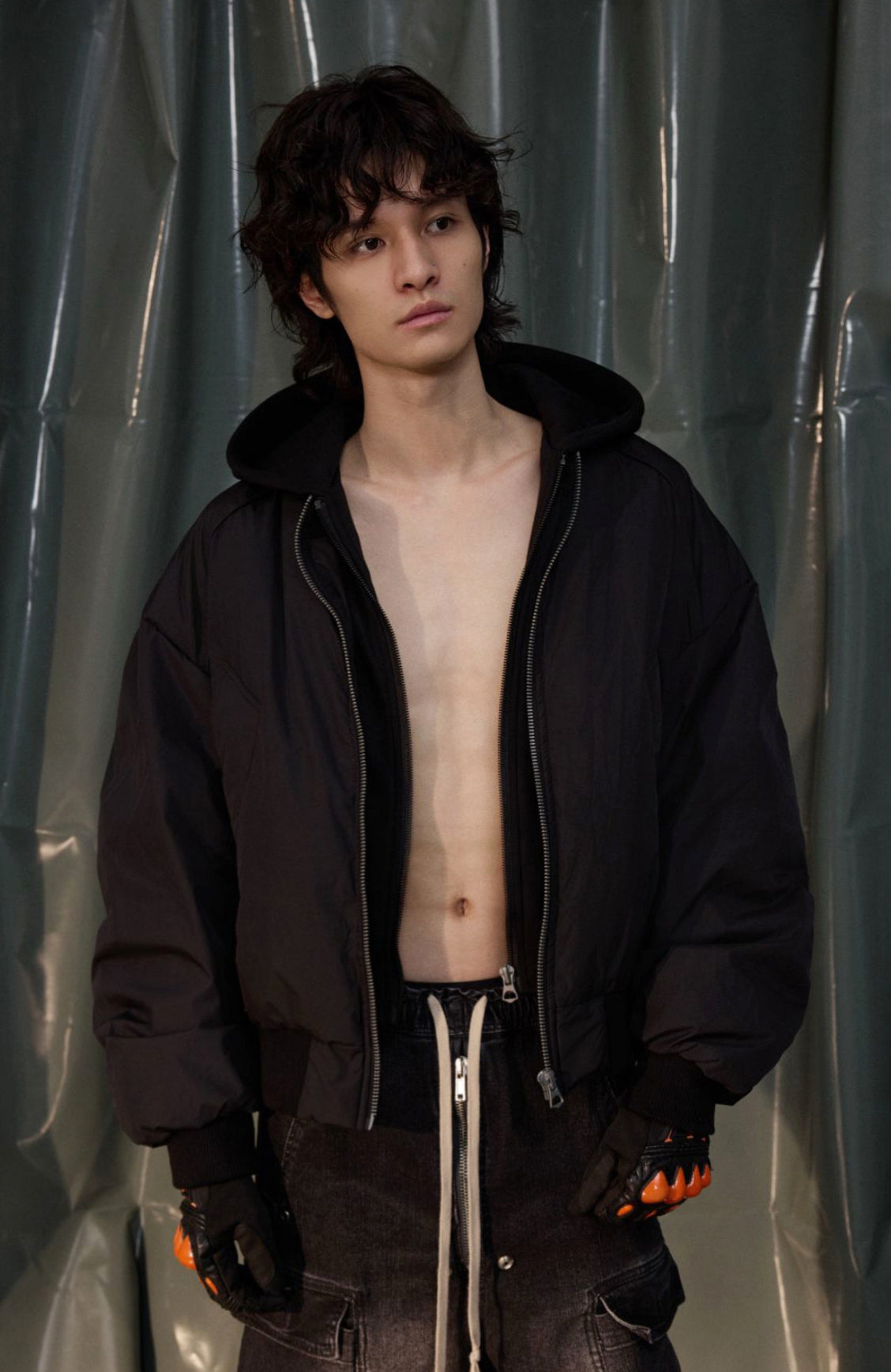 RECOVER ZONE Ruched Layered Hooded Down Jacket