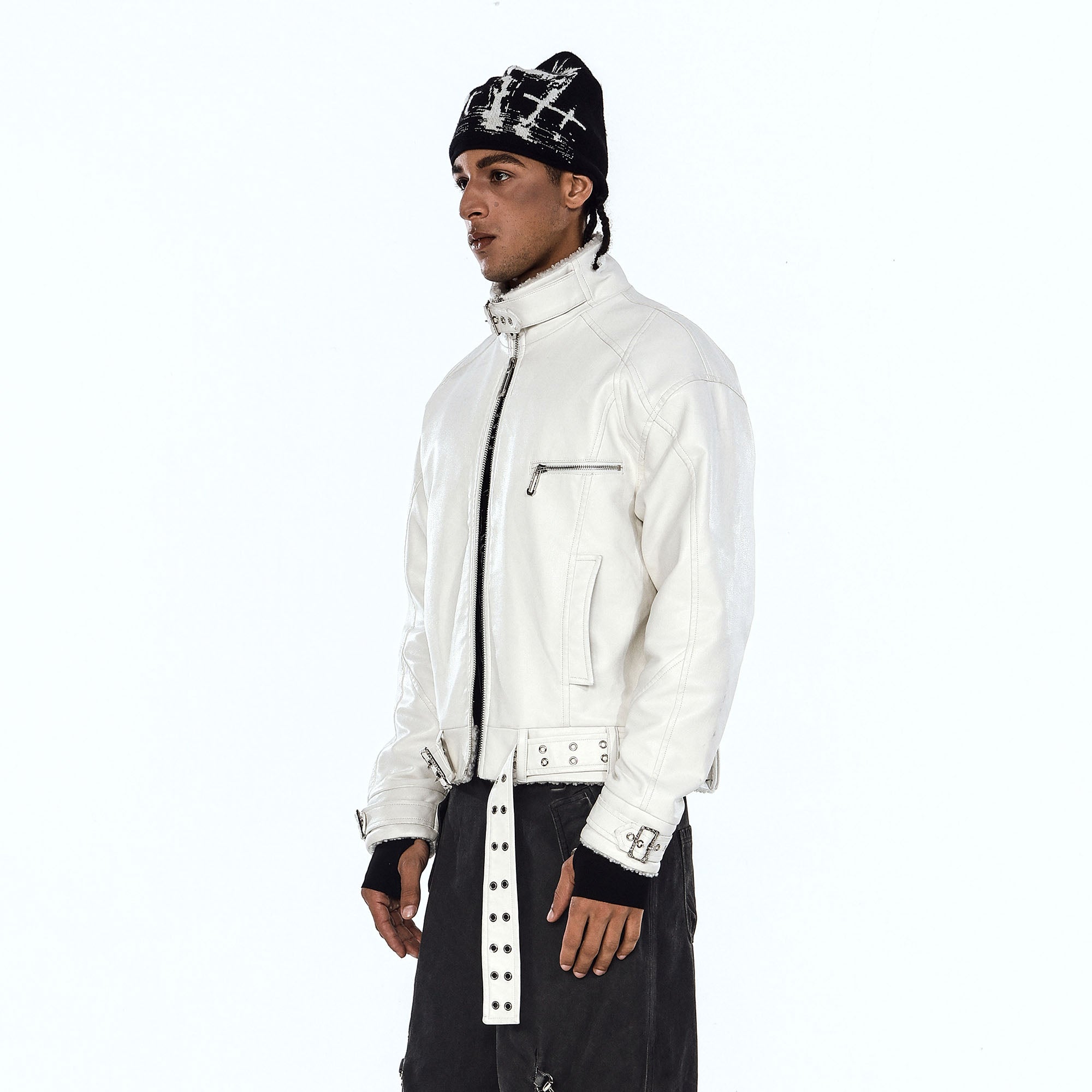 FLYERRER Panel Faux-Fur Lining Biker Jacket