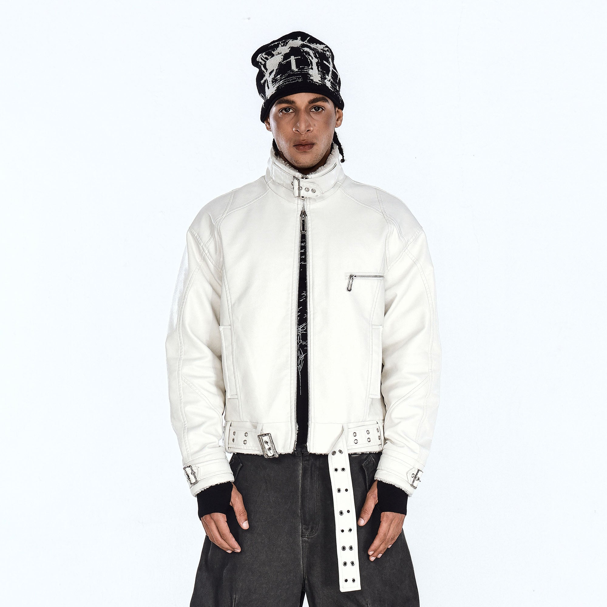 FLYERRER Panel Faux-Fur Lining Biker Jacket