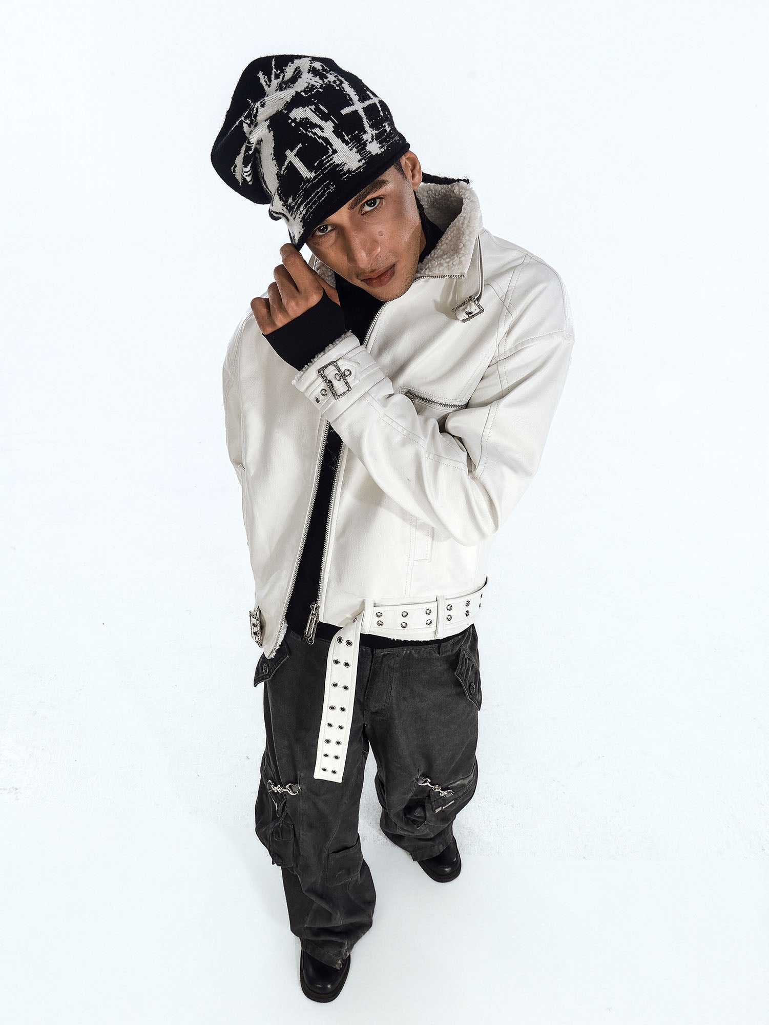 FLYERRER Panel Faux-Fur Lining Biker Jacket