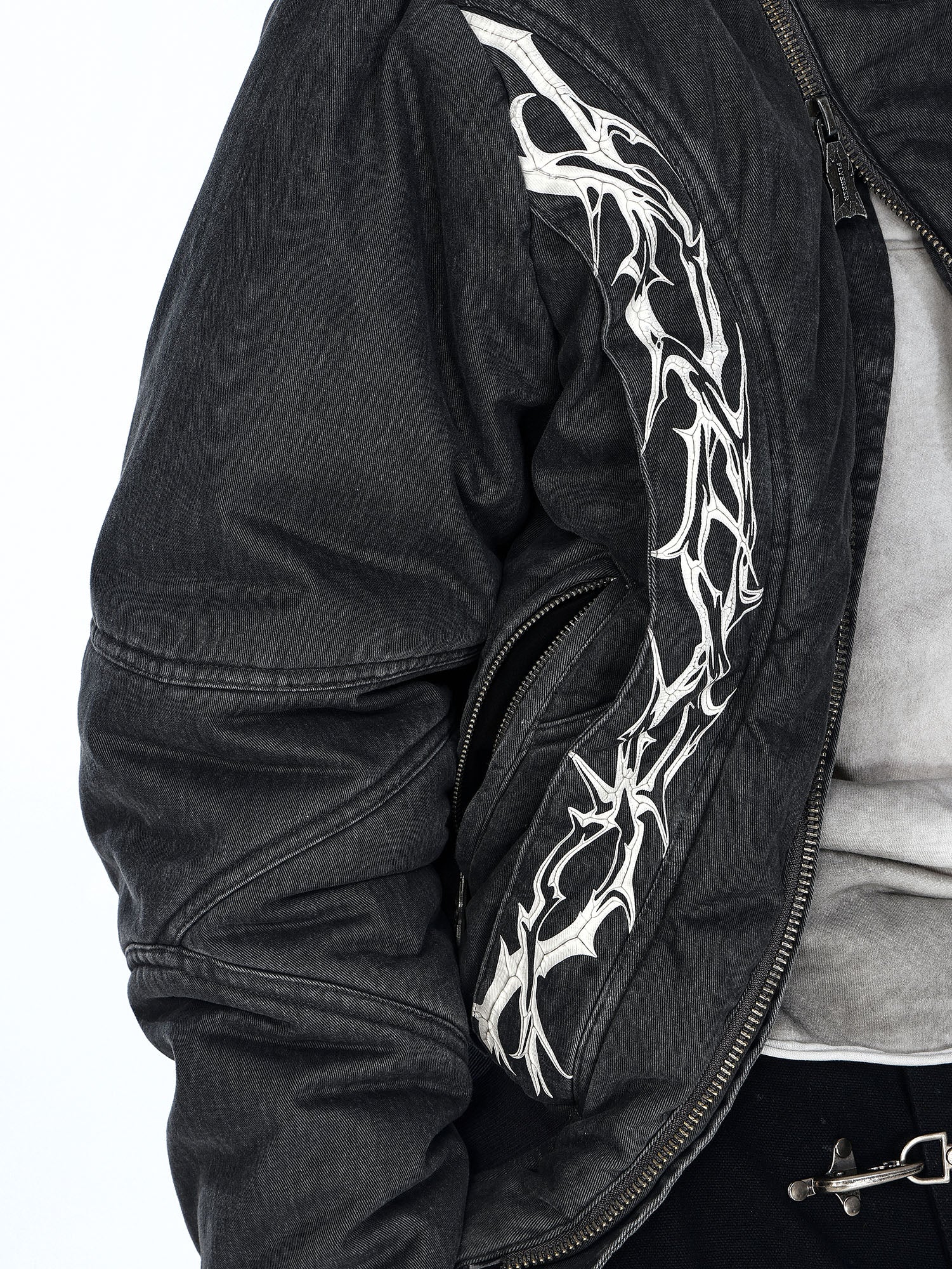 FLYERRER Distressed Asymmetric Placket Totem Bomber