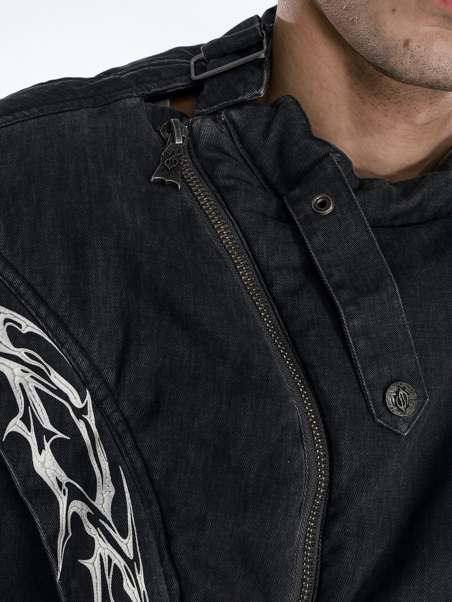 FLYERRER Distressed Asymmetric Placket Totem Bomber
