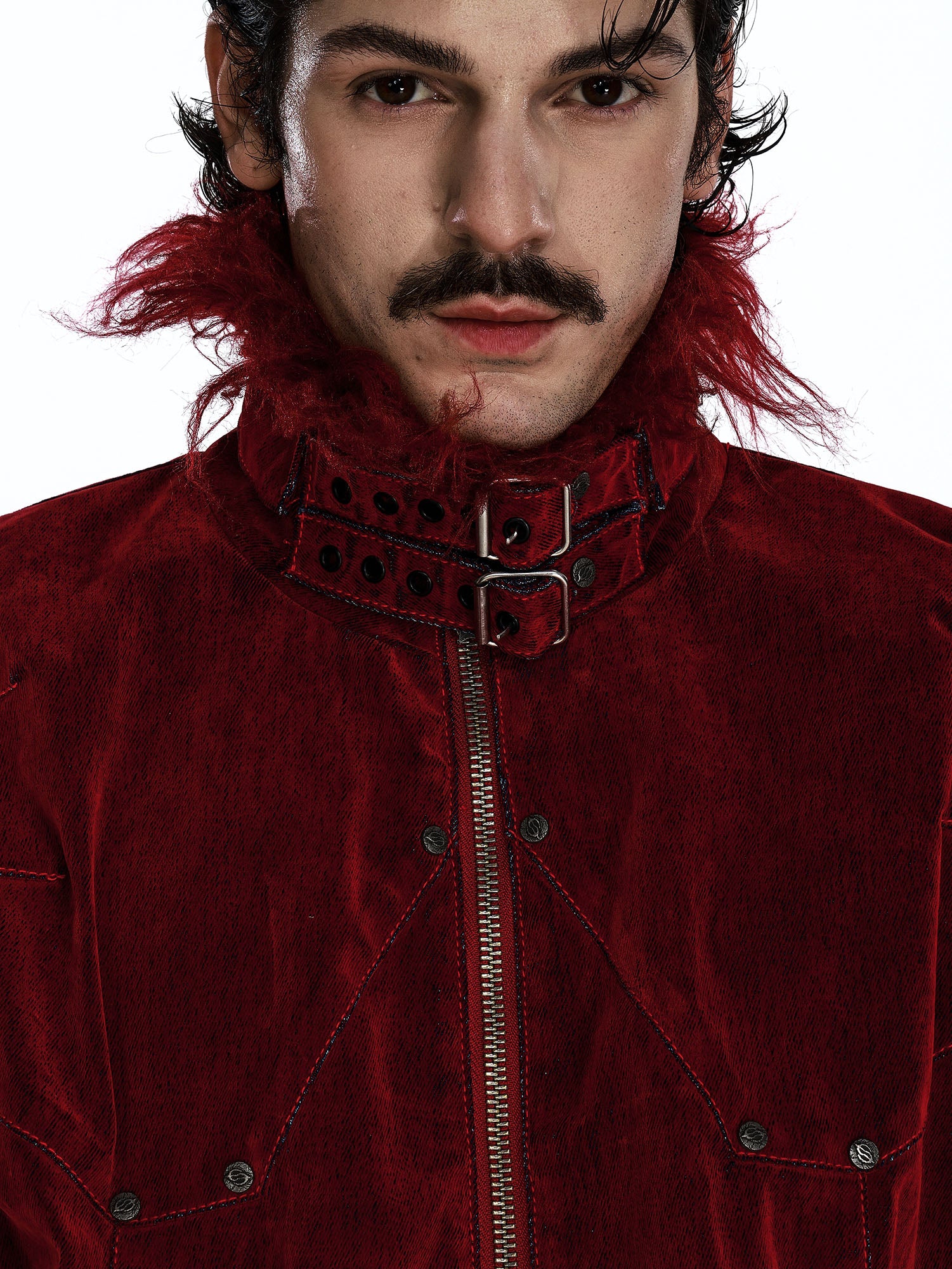 FLYERRER Retro Furry Collar Panel Denim Jacket