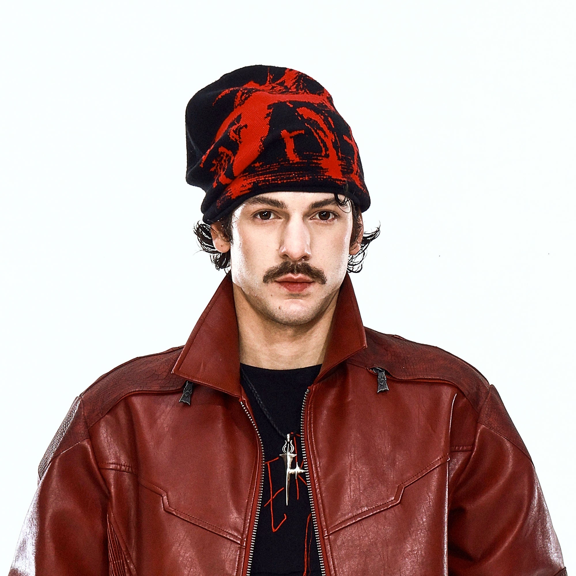 FLYERRER Grunge Cross Jacquard Slouch Beanie