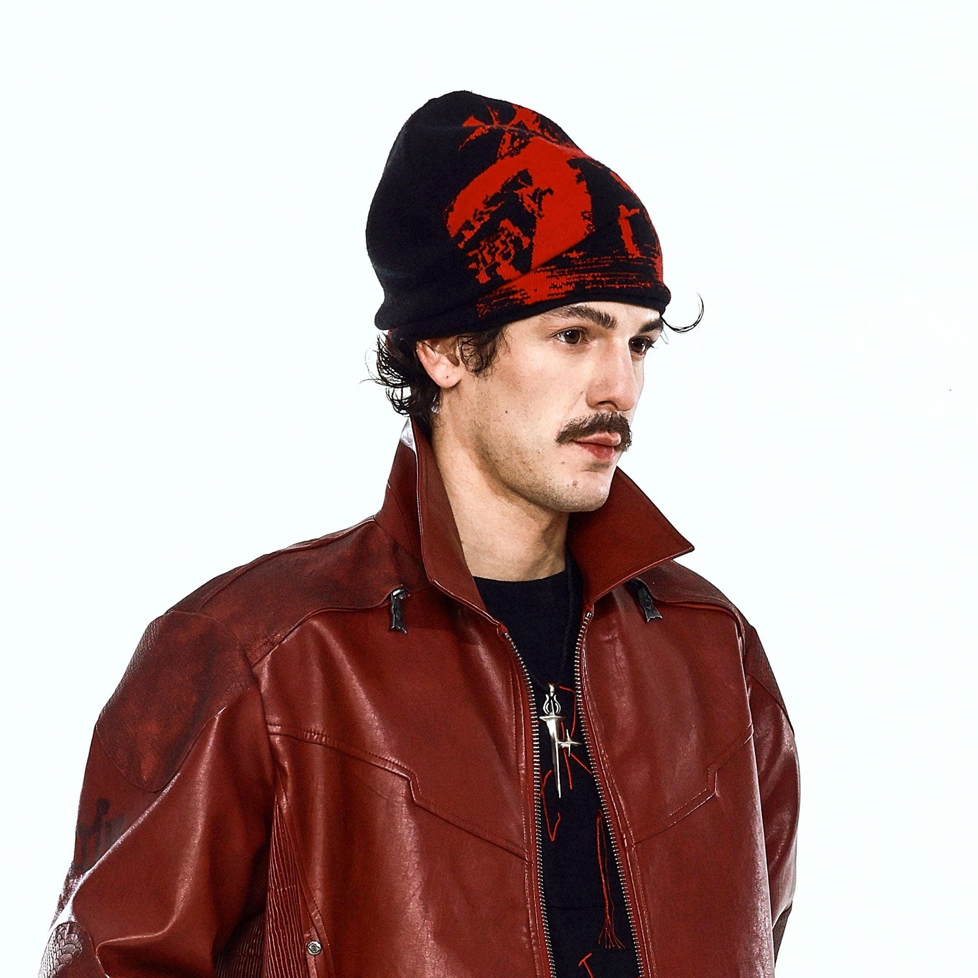 FLYERRER Grunge Cross Jacquard Slouch Beanie