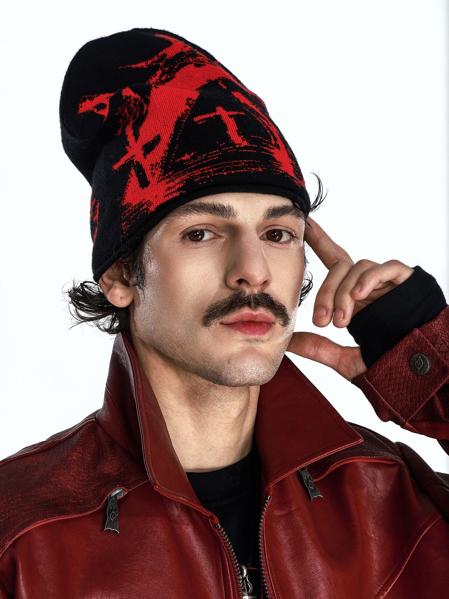 FLYERRER Grunge Cross Jacquard Slouch Beanie