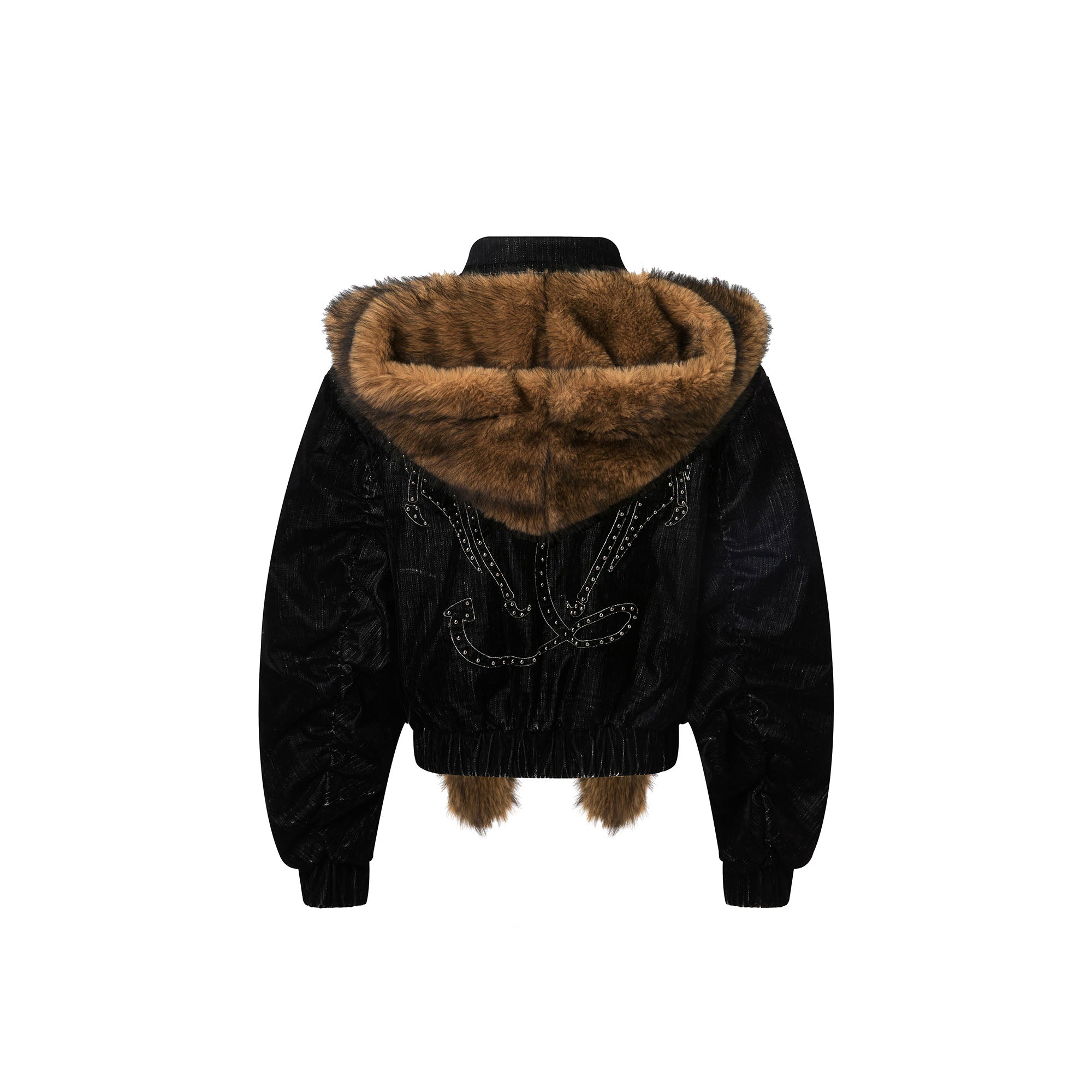 RECOVER ZONE Detachable Faux Fur Hood Studded Jacket, premium urban and streetwear designers apparel on PROJECTISR.com, RECOVER ZONE