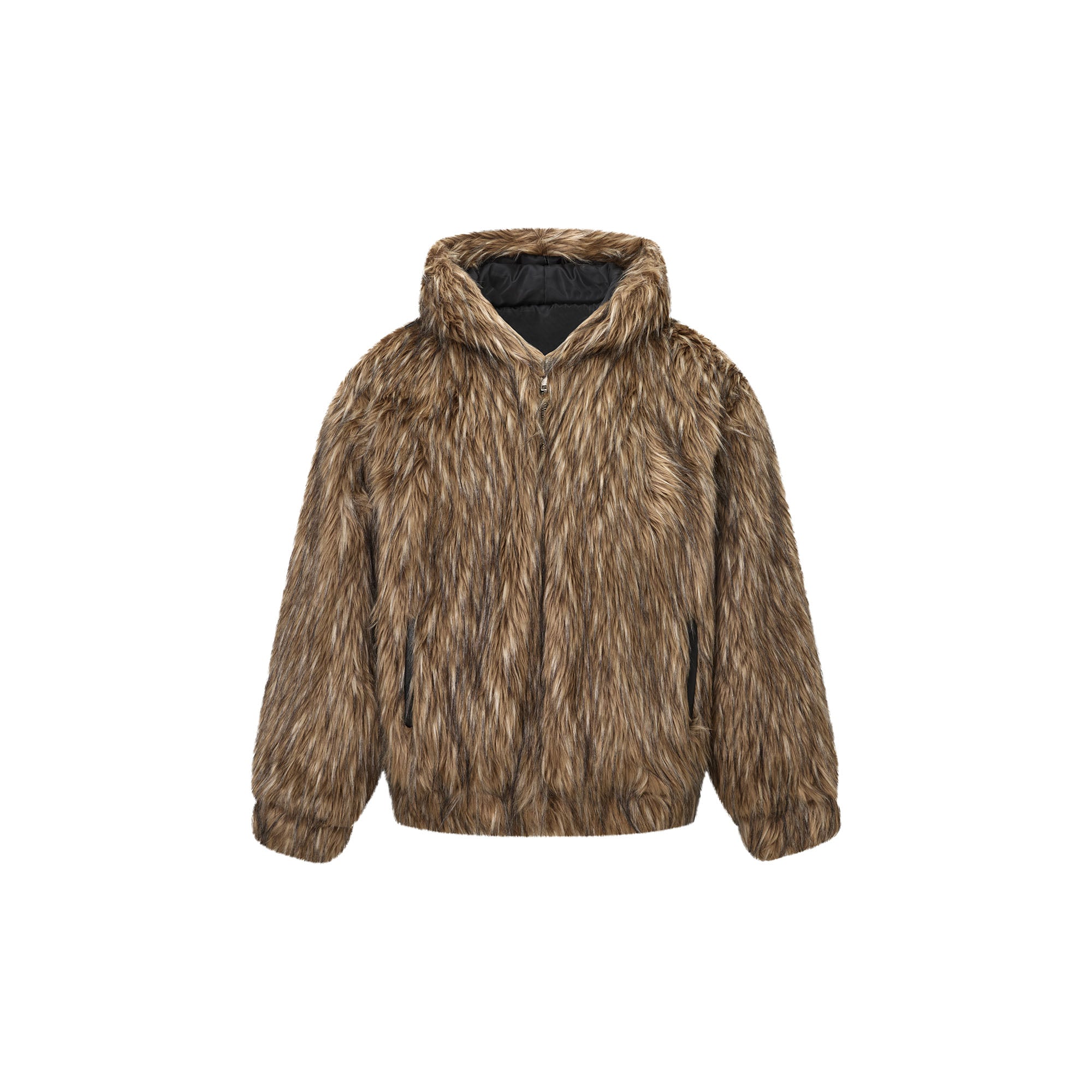 RECOVER ZONE Devil Horns Hood Detachable Strap Faux Fur Jacket, premium urban and streetwear designers apparel on PROJECTISR.com, RECOVER ZONE