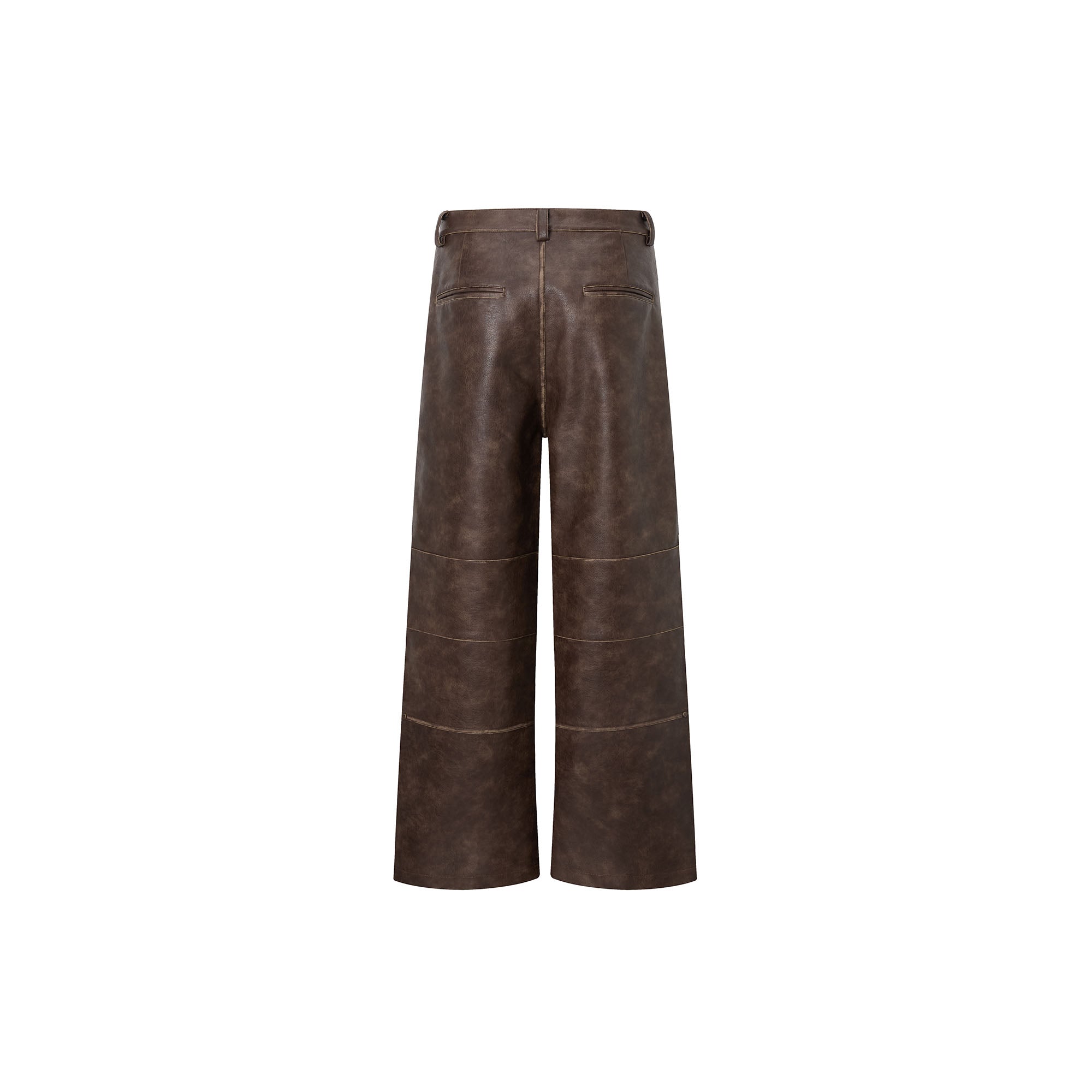 RECOVER ZONE Deconstructed Paneled Faux Leather Wide-Leg Pants, premium urban and streetwear designers apparel on PROJECTISR.com, RECOVER ZONE