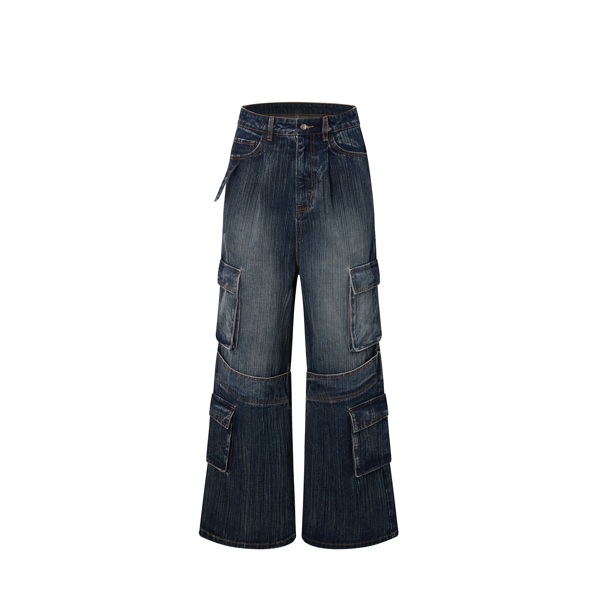 RECOVER ZONE Multi-Pocket Wide-Leg Utility Jeans, premium urban and streetwear designers apparel on PROJECTISR.com, RECOVER ZONE