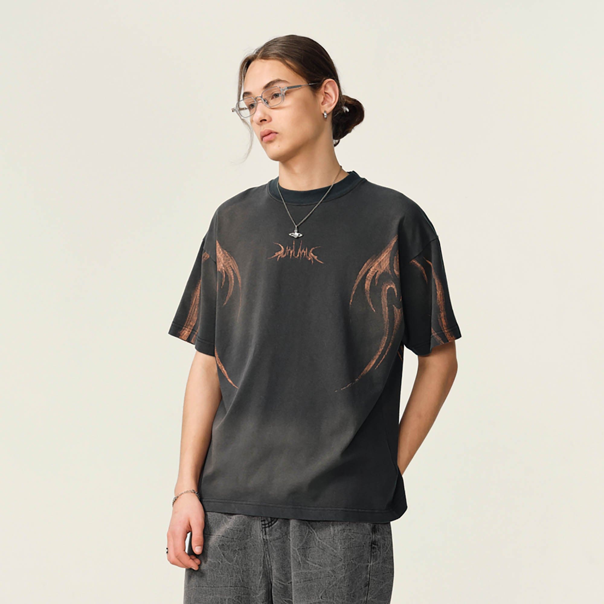 OVDY Tribal Flame Smoke-Washed T-Shirt, premium urban and streetwear designers apparel on PROJECTISR.com, OVDY
