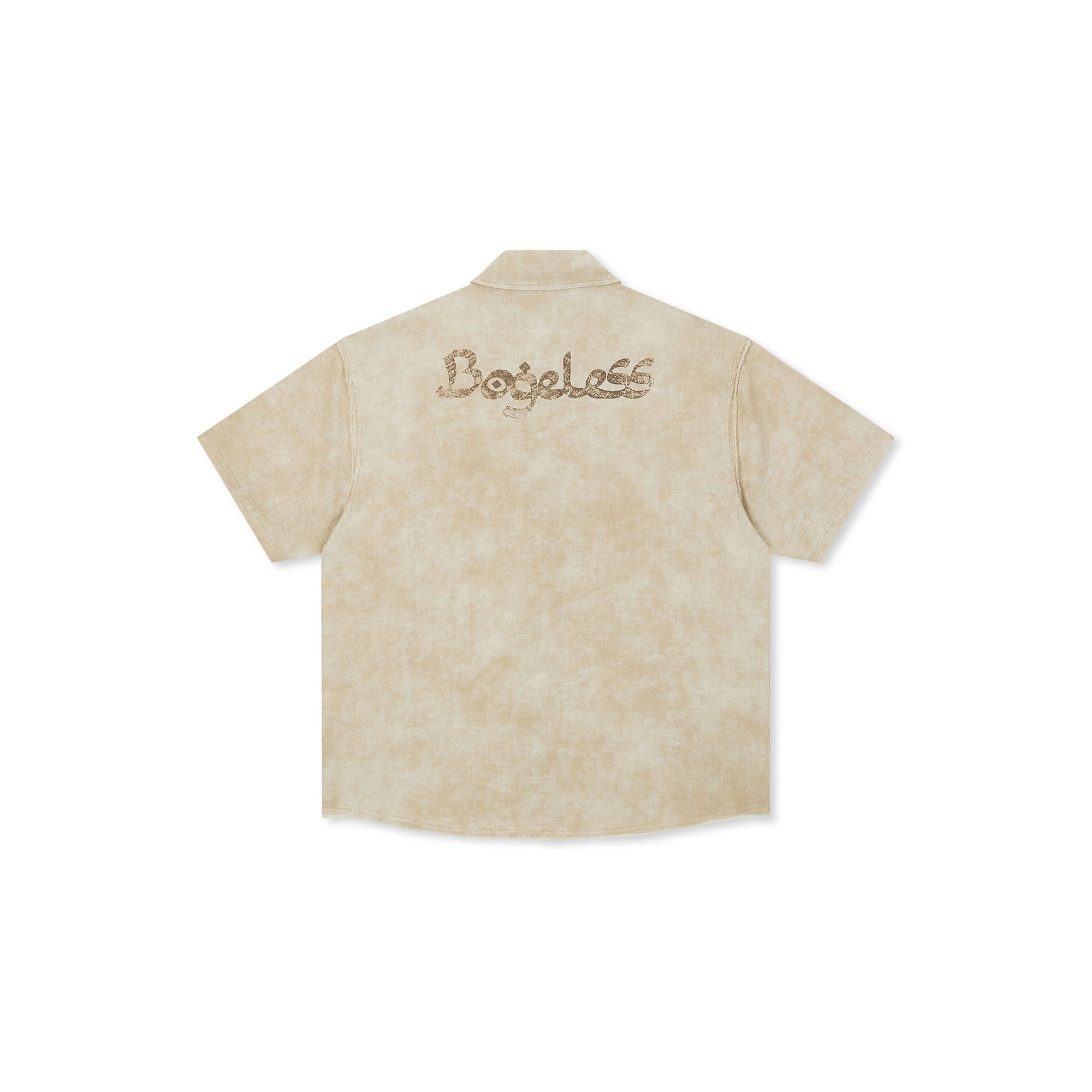 BONELESS Distressed Turquoise-Button Frayed-Hem Half Shirt, premium urban and streetwear designers apparel on PROJECTISR.com, BONELESS