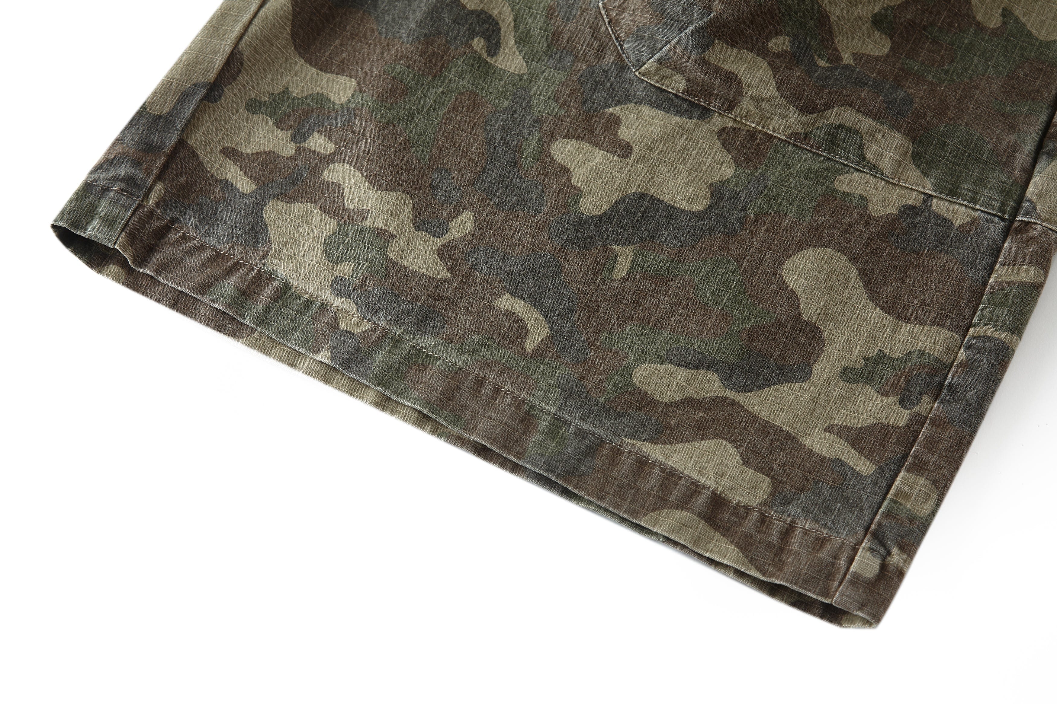 BONELESS Camo Grid Pleated Drawstring Shorts