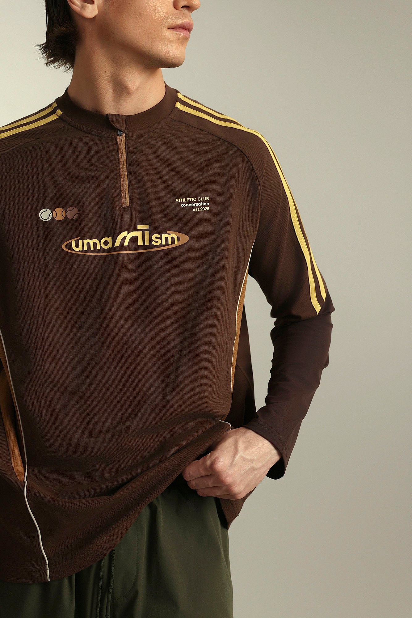 UMAMIISM Contrast Stripe Mesh-Panel Quick-Dry Long-Sleeve Tee, premium urban and streetwear designers apparel on PROJECTISR.com, UMAMIISM